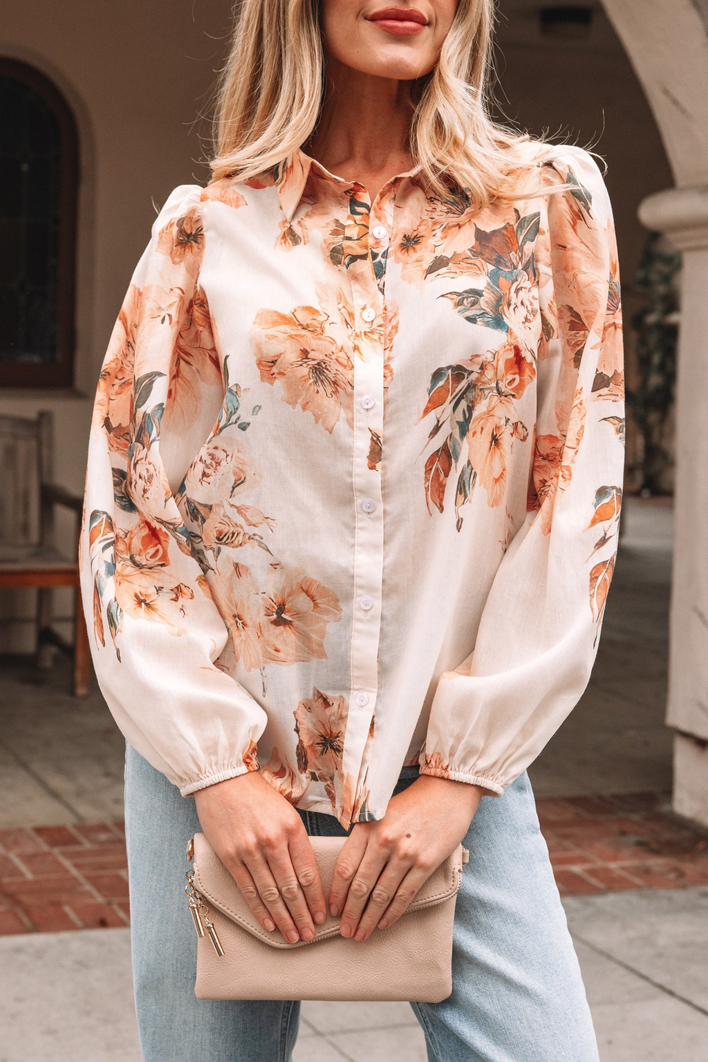 Floral Puff Sleeve Button Shirt