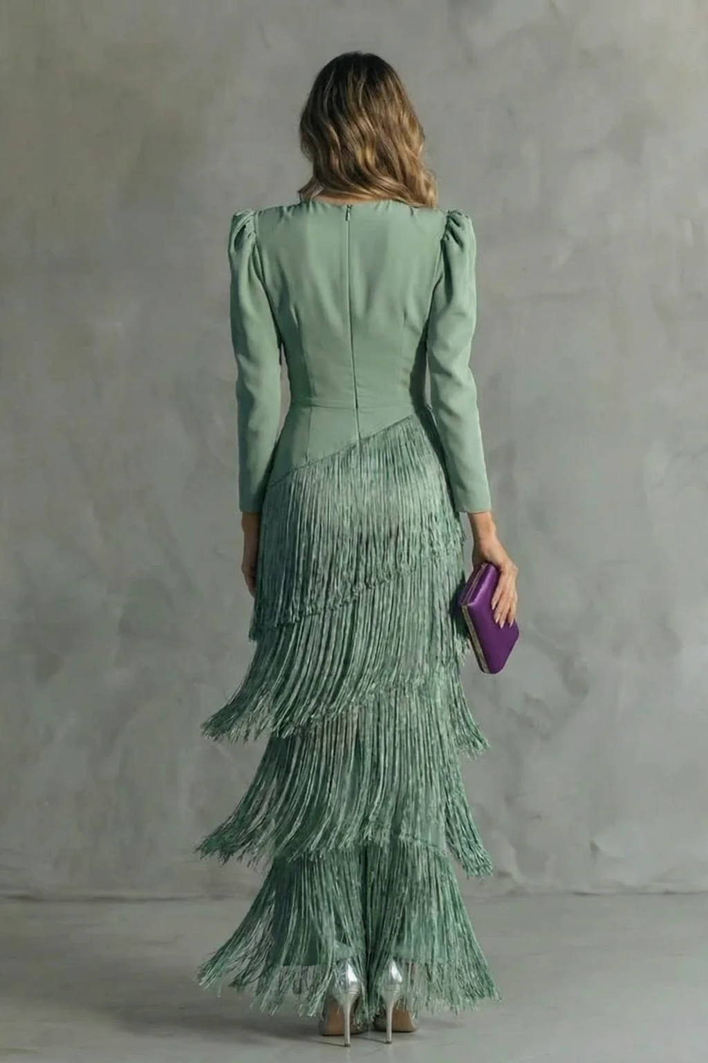 Fringe Deep V-Neck Tiered Maxi Dress