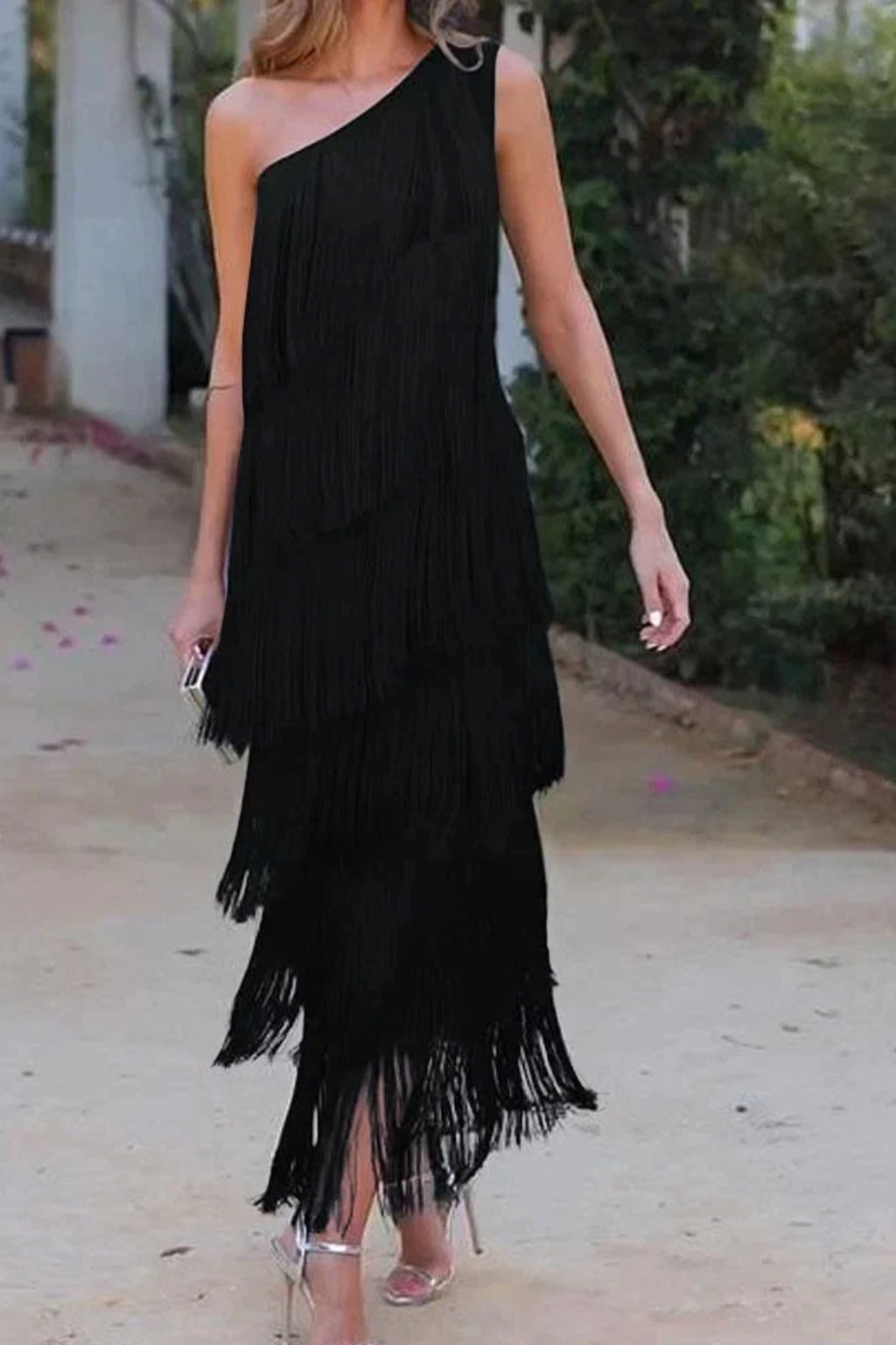 Fringe Dropped Shoulder Long Dress