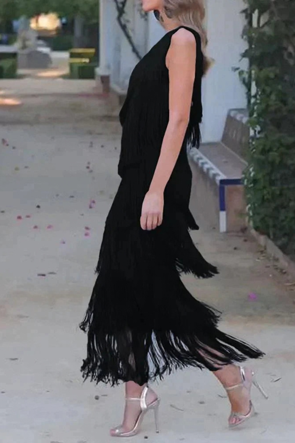 Fringe Dropped Shoulder Long Dress