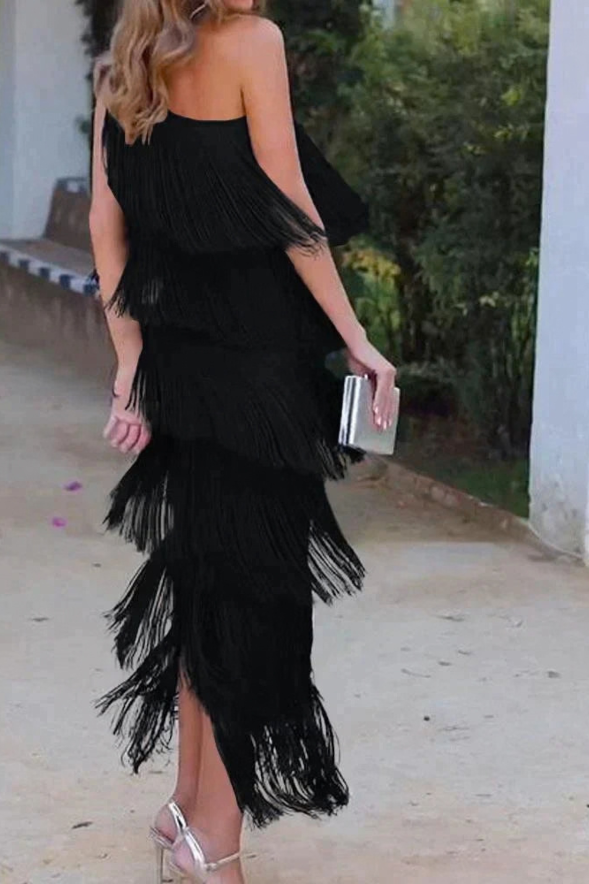 Fringe Dropped Shoulder Long Dress