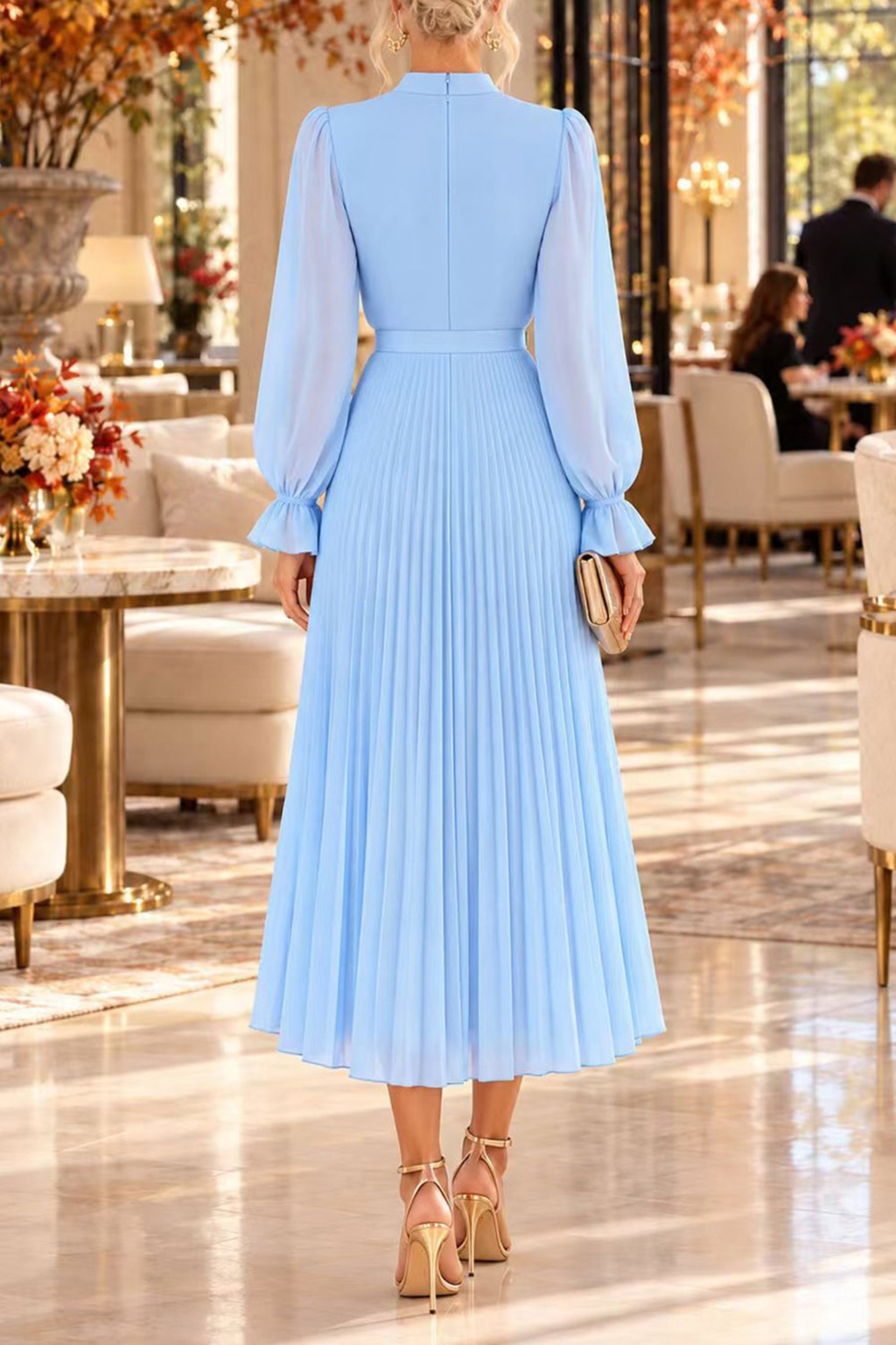 Fringe Mock Neck Ruffle High-Low Midi Dress