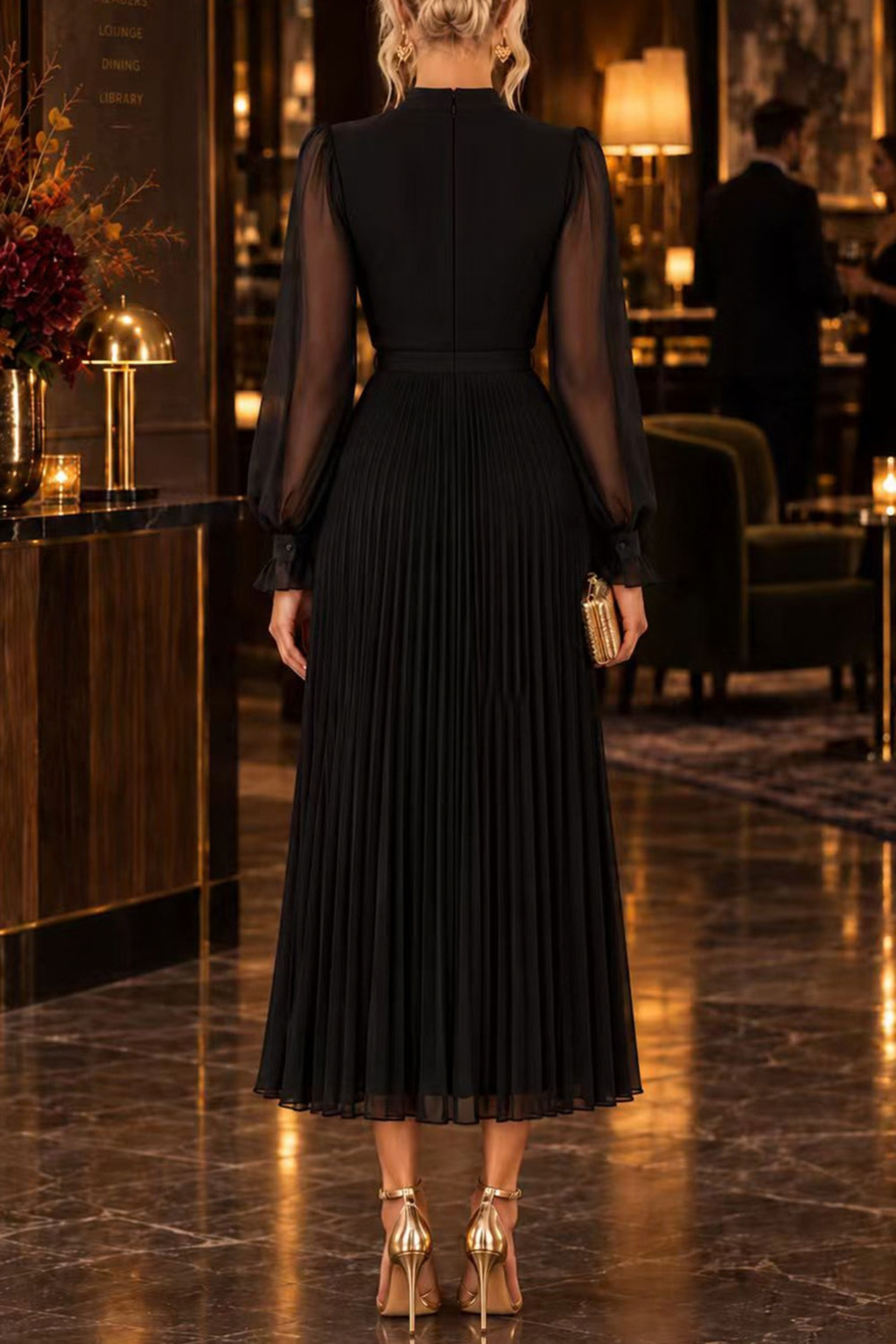 Fringe Mock Neck Ruffle High-Low Midi Dress