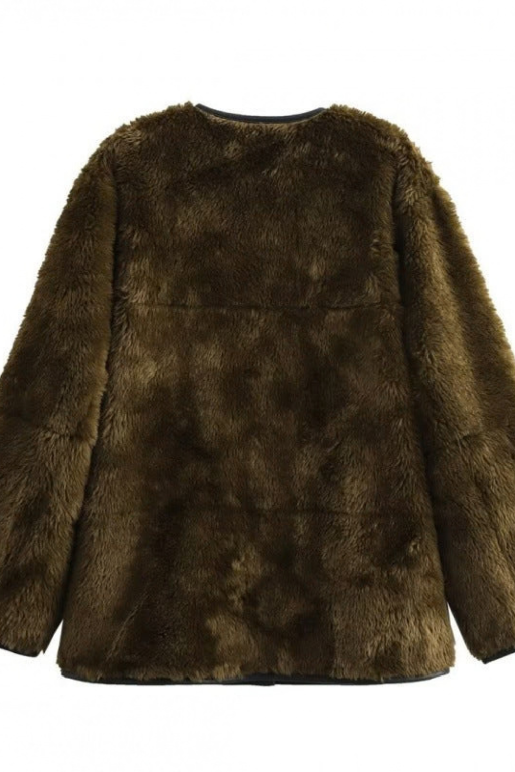 Fuzzy Round Neck Snap Button Jacket