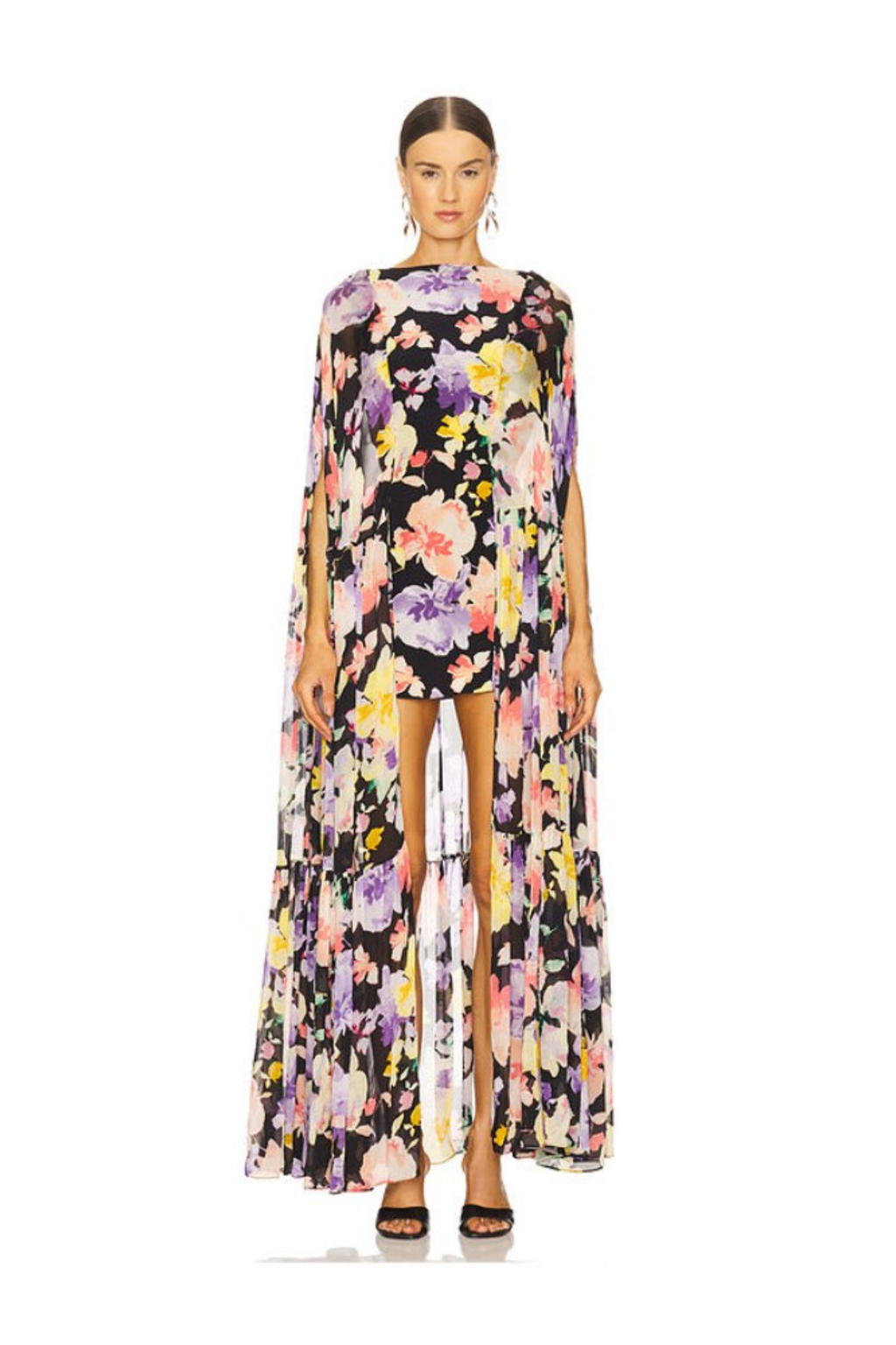 Garden Party Floral Cape Maxi Dress