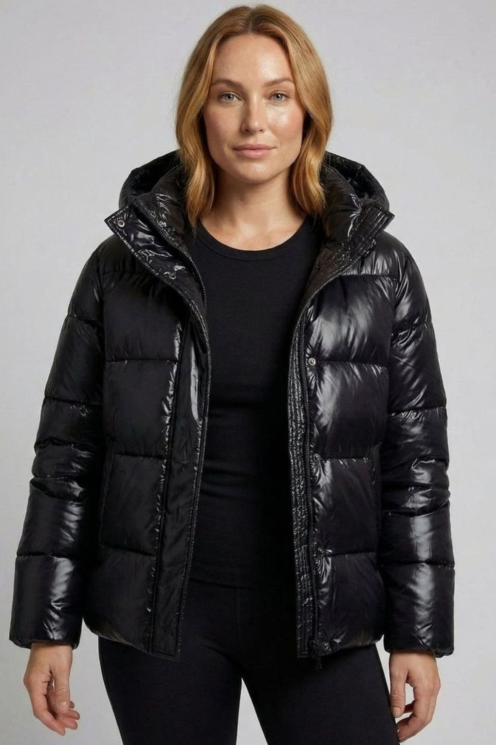 Glossy Hooded Quilted Jacket