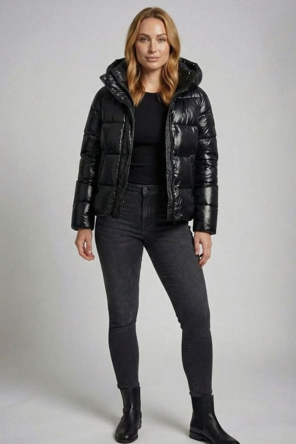 Glossy Hooded Quilted Jacket