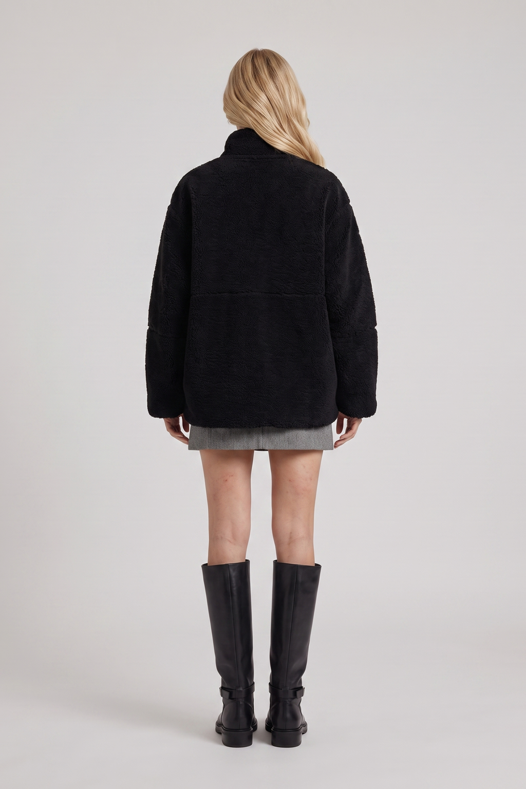 High Collar Zip Front Teddy Jacket