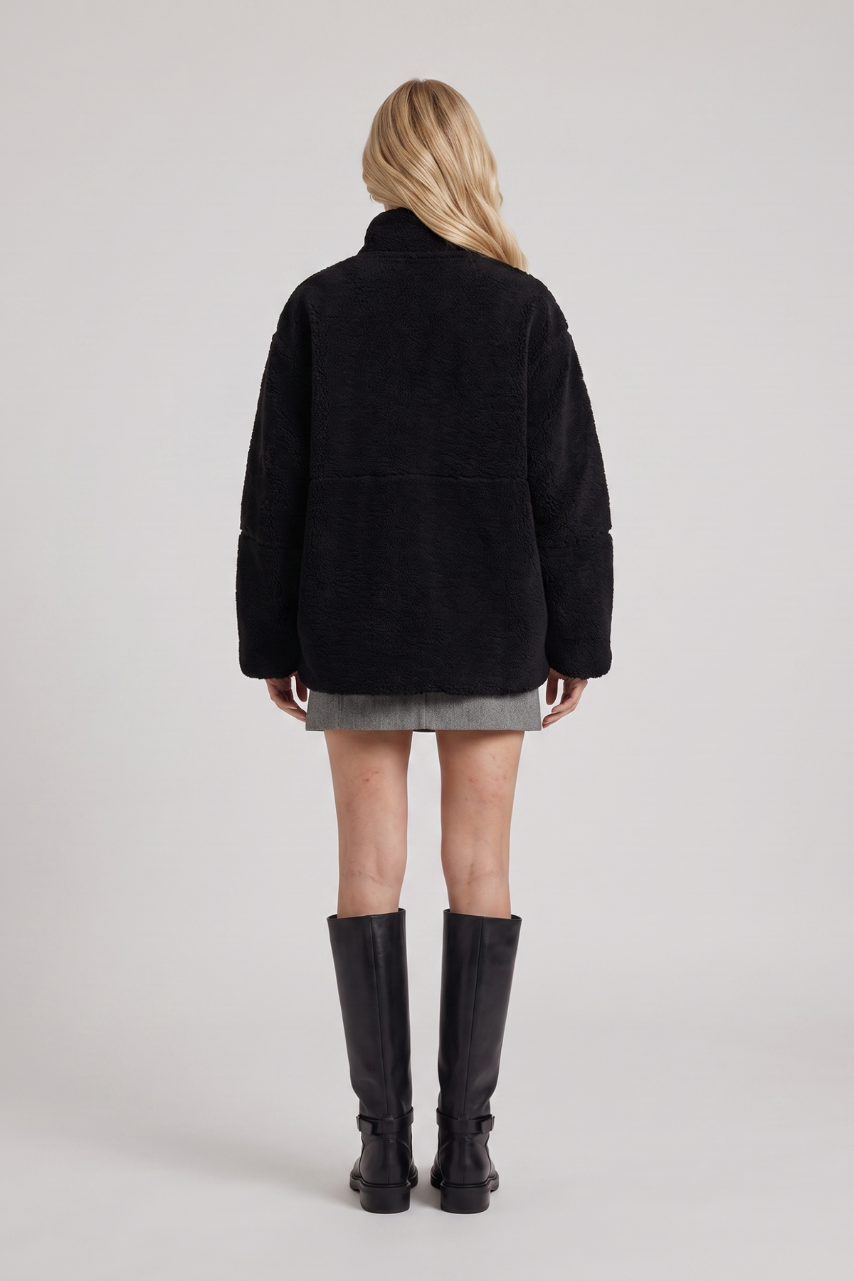 High Collar Zip Front Teddy Jacket