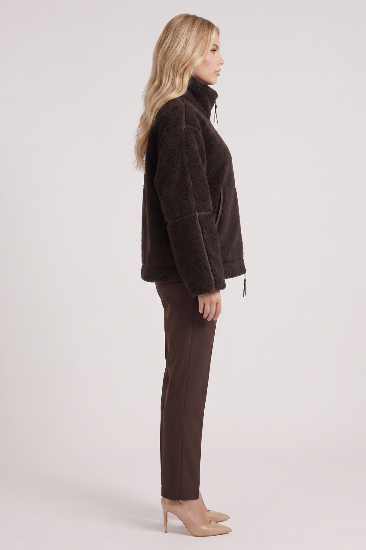 High Collar Zip Front Teddy Jacket