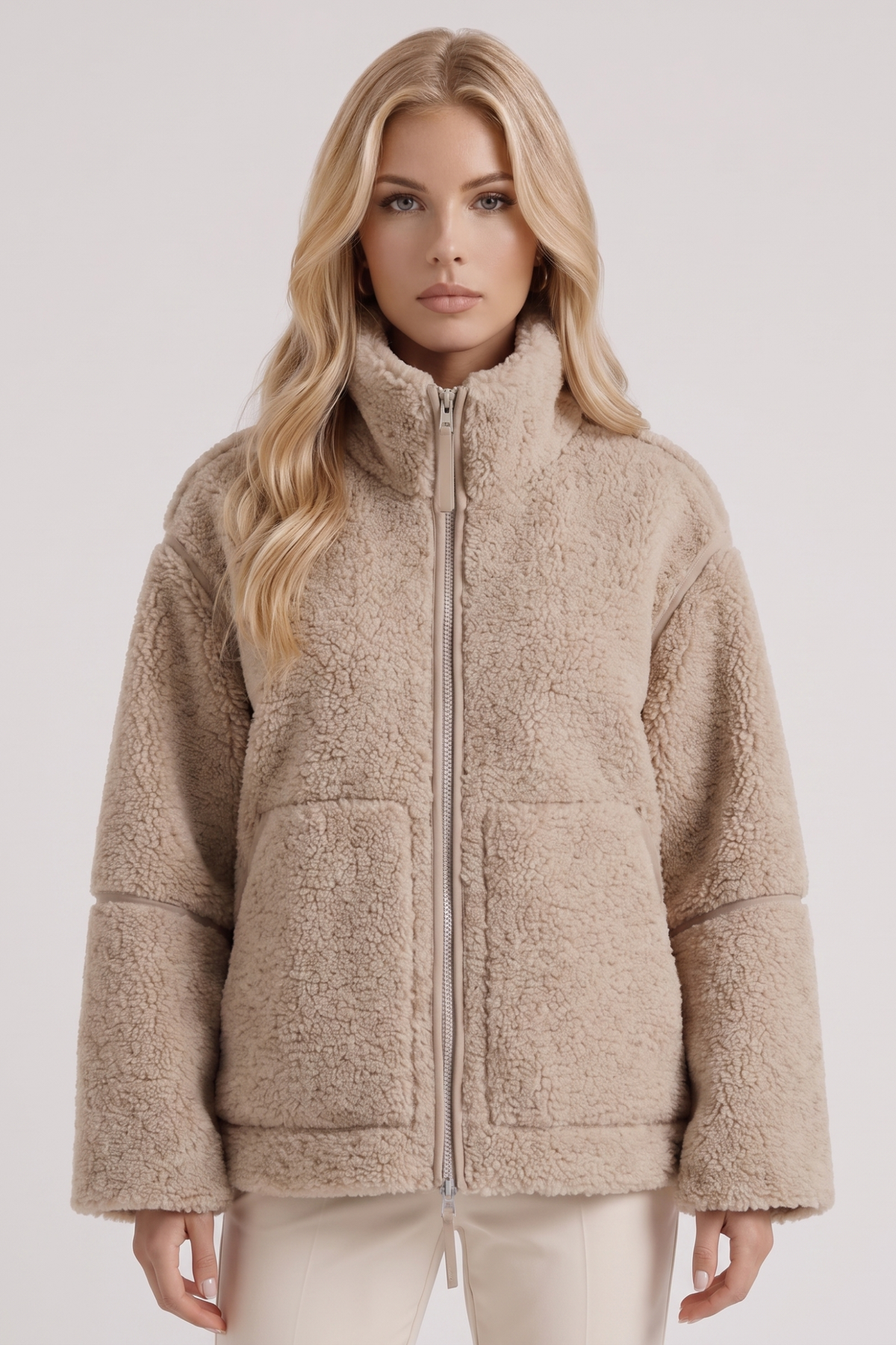 High Collar Zip Front Teddy Jacket