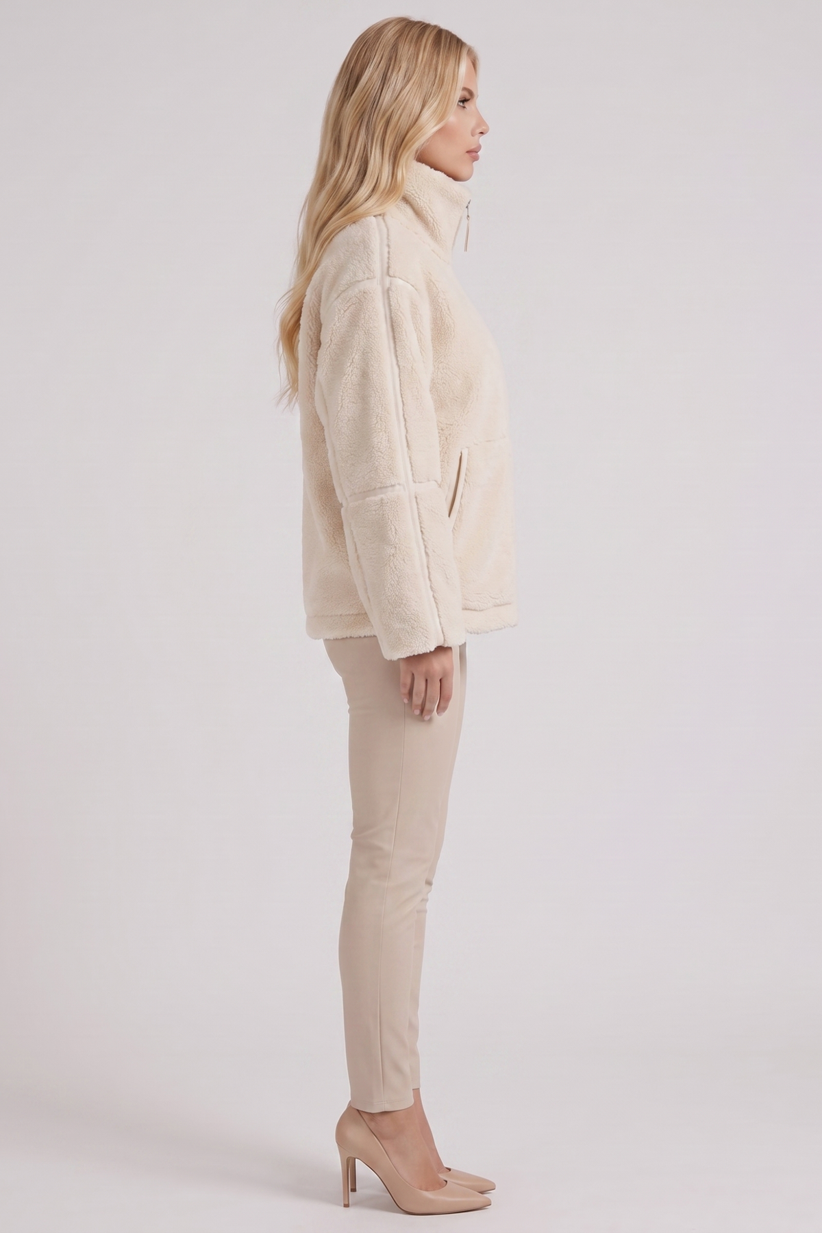High Collar Zip Front Teddy Jacket