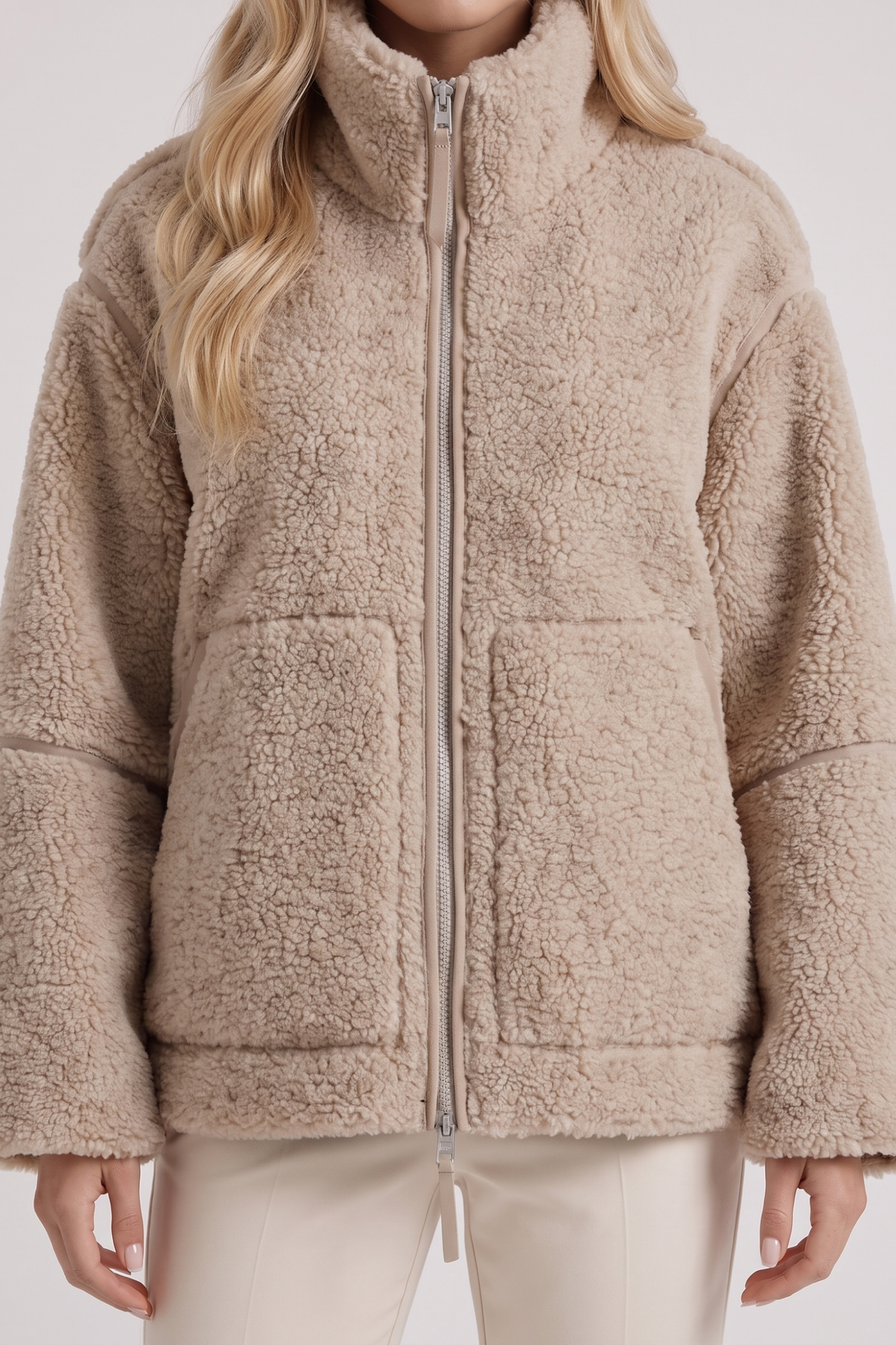 High Collar Zip Front Teddy Jacket