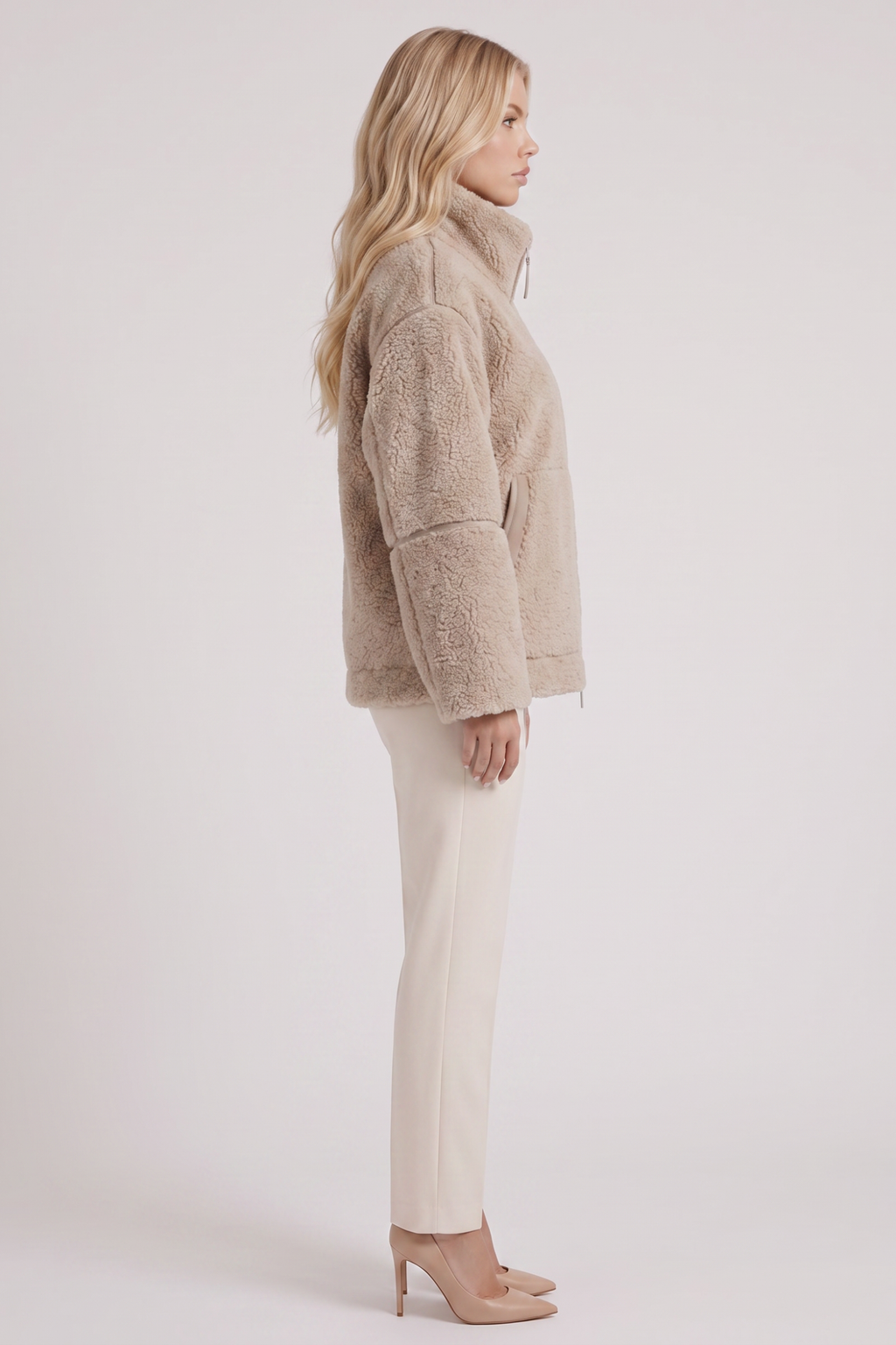 High Collar Zip Front Teddy Jacket