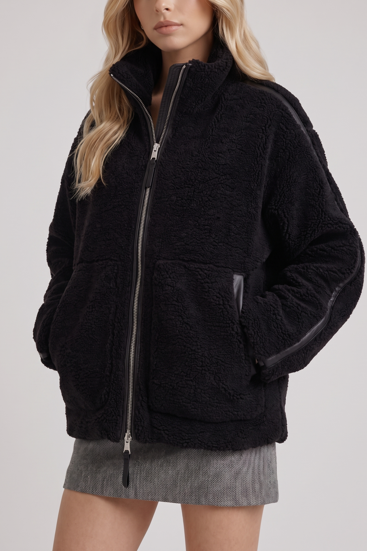 High Collar Zip Front Teddy Jacket