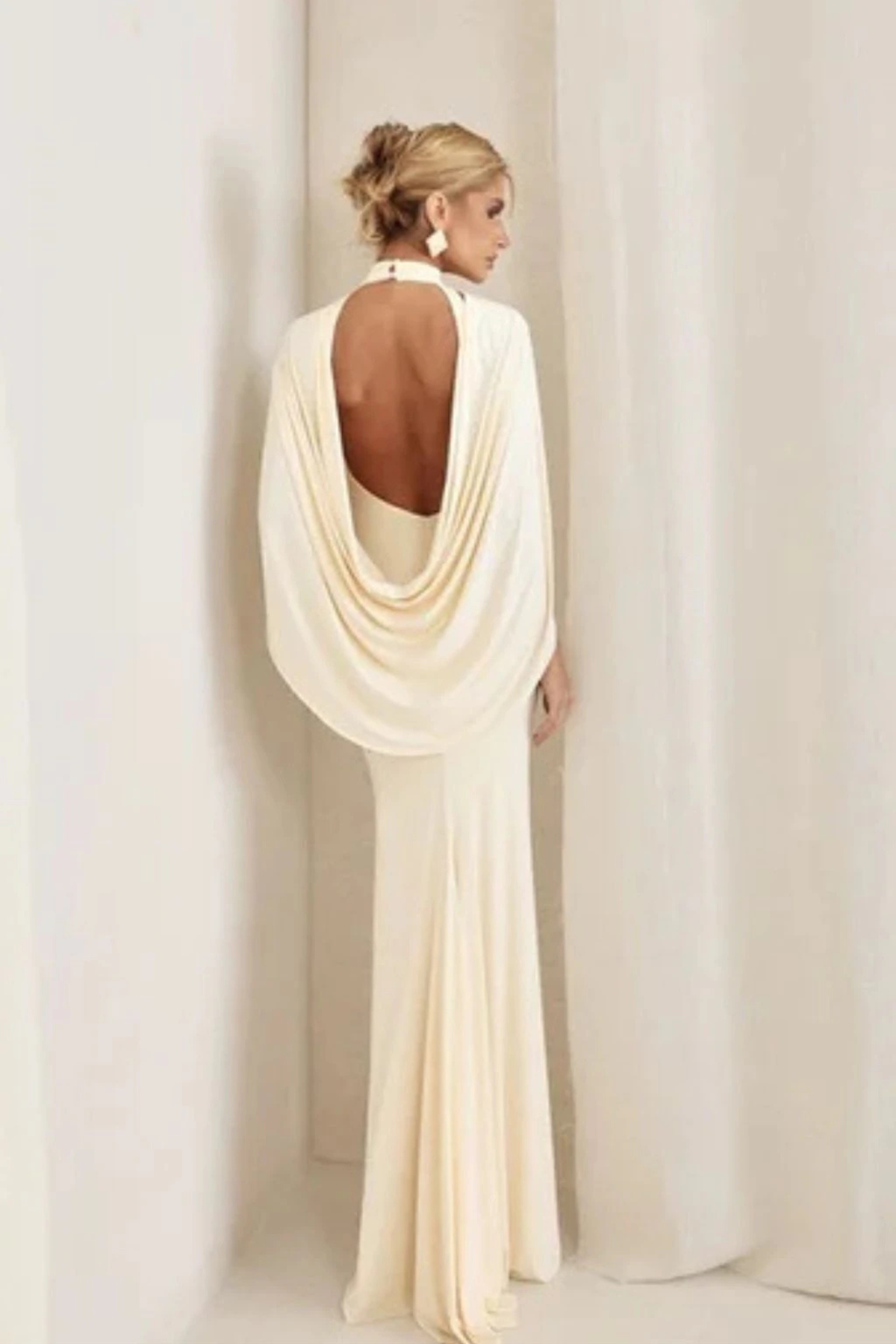 High Neck Cape Sleeve Mermaid Evening Gown