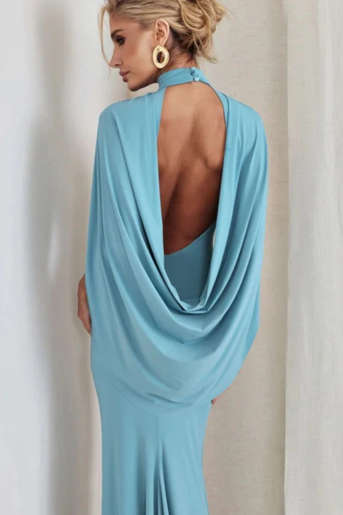 High Neck Cape Sleeve Mermaid Evening Gown