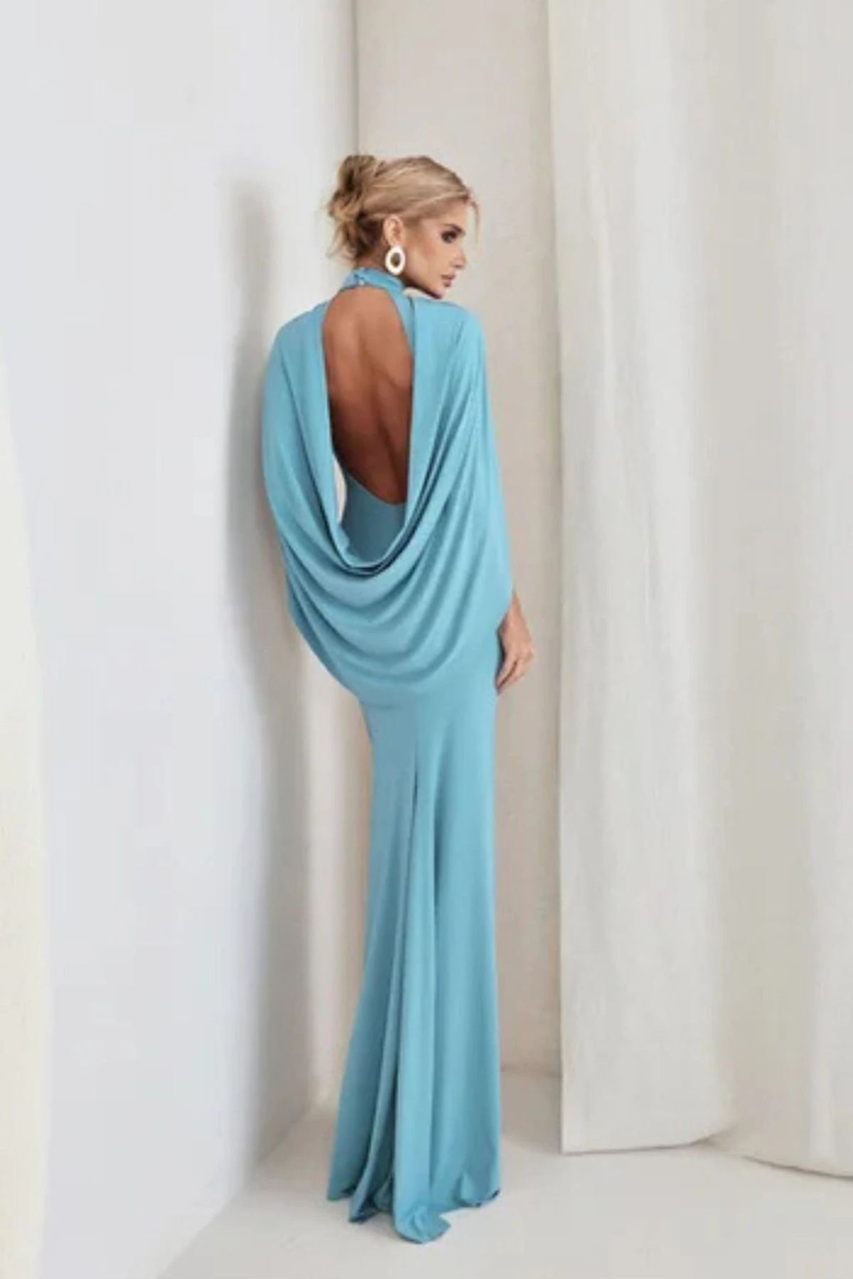 High Neck Cape Sleeve Mermaid Evening Gown