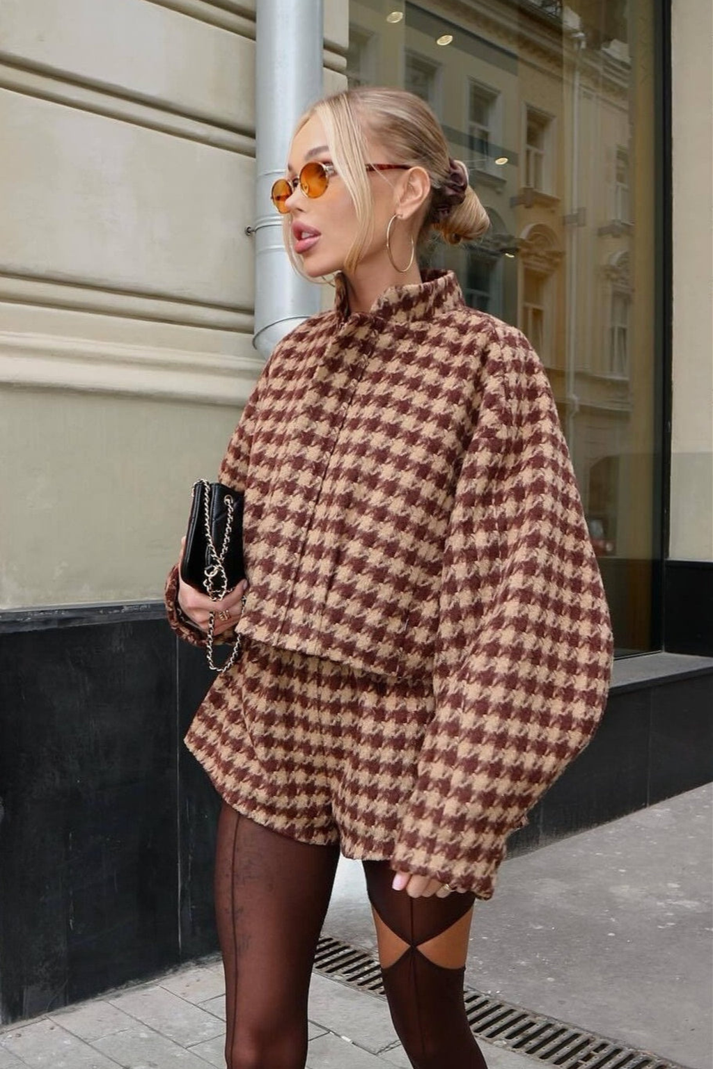 Houndstooth Zip Jacket and Shorts Set