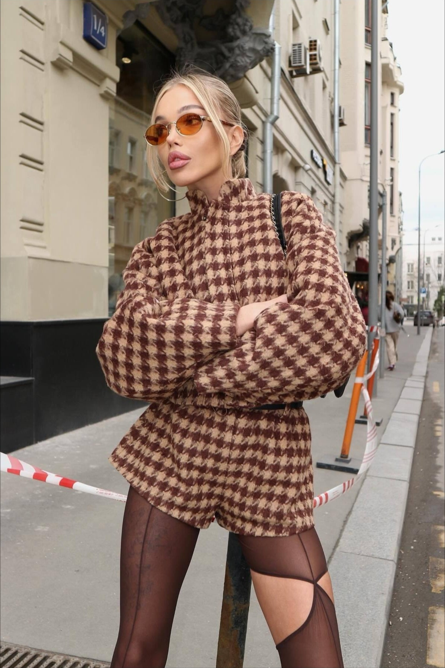 Houndstooth Zip Jacket and Shorts Set