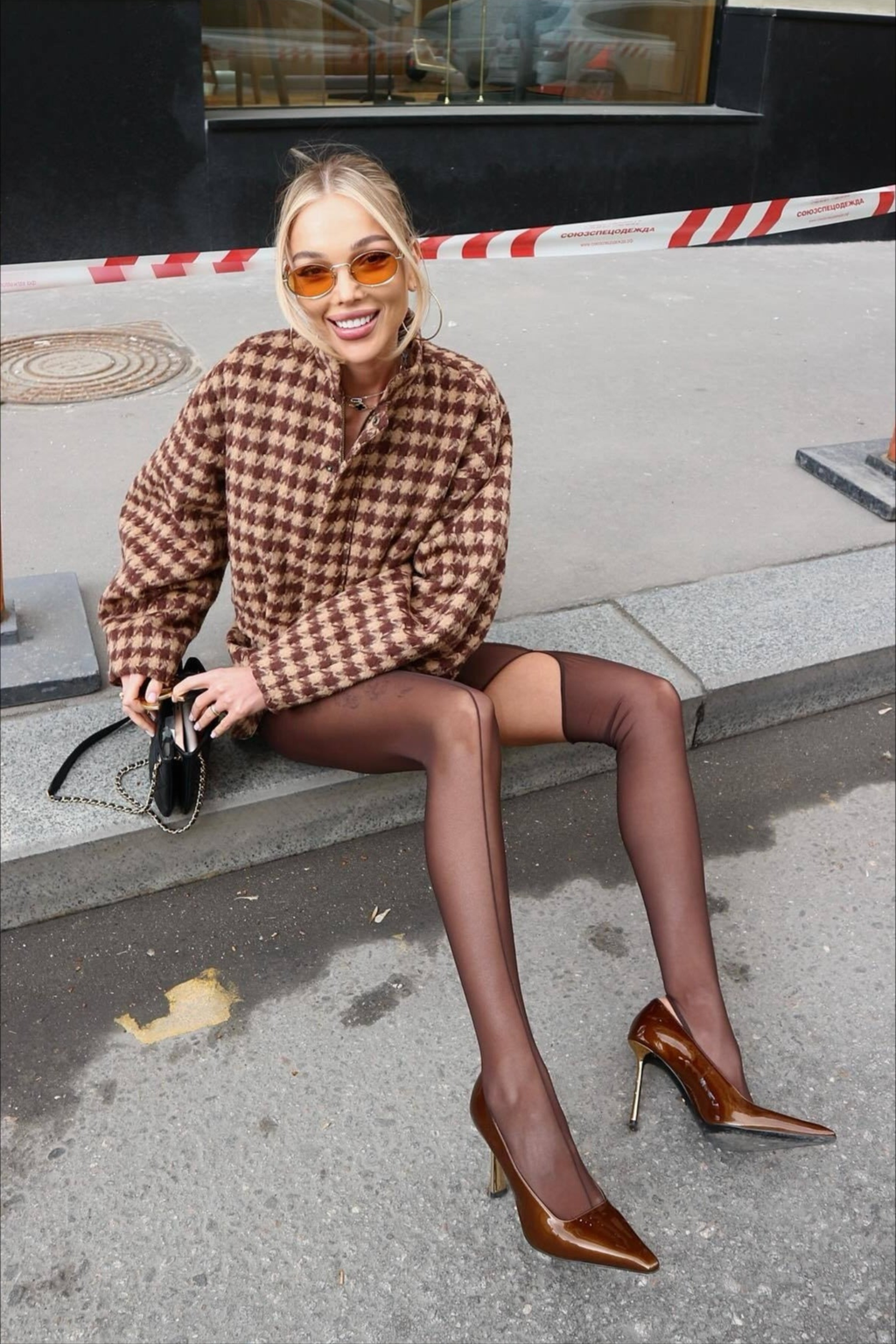 Houndstooth Zip Jacket and Shorts Set
