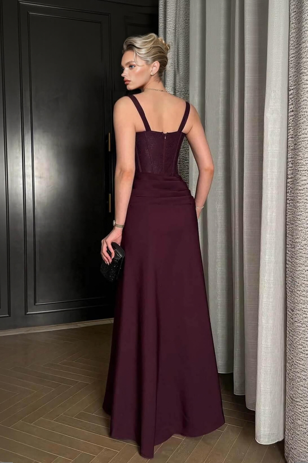 Lace Side Slit Evening Maxi Gown