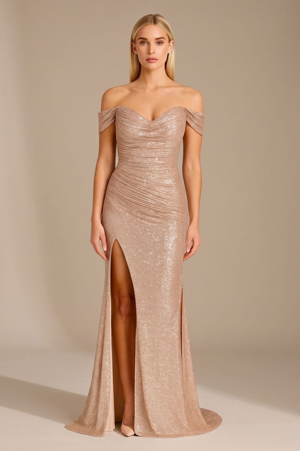 Off Shoulder Sequin Mermaid Maxi Dress