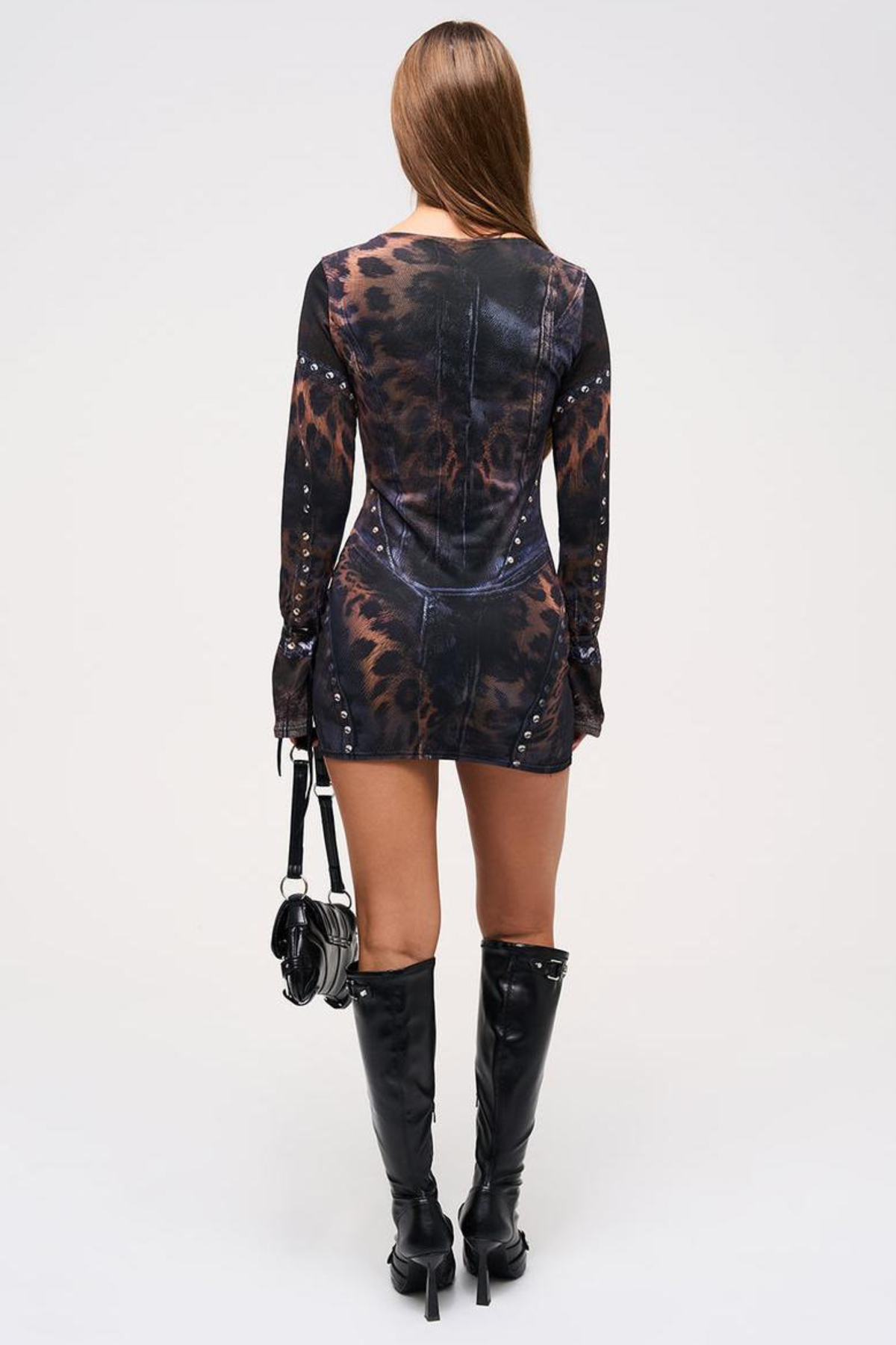 Leopard Print Mesh Tie Front Mini Dress