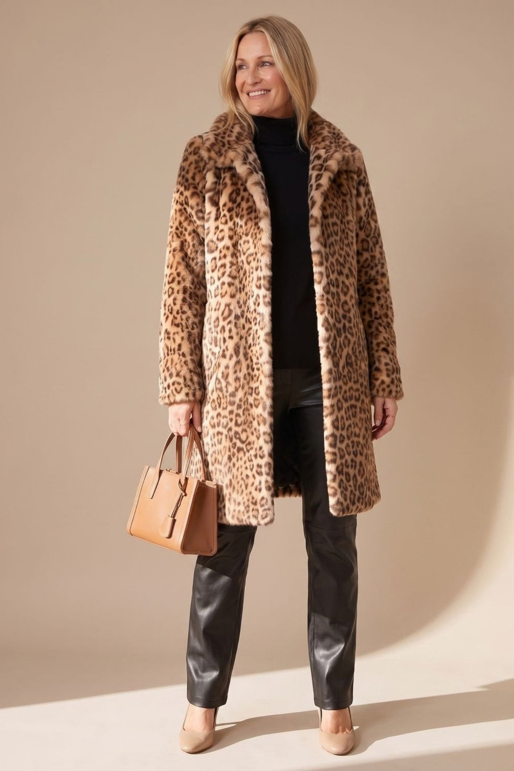 Leopard Print Plush Mid Length Winter Coat