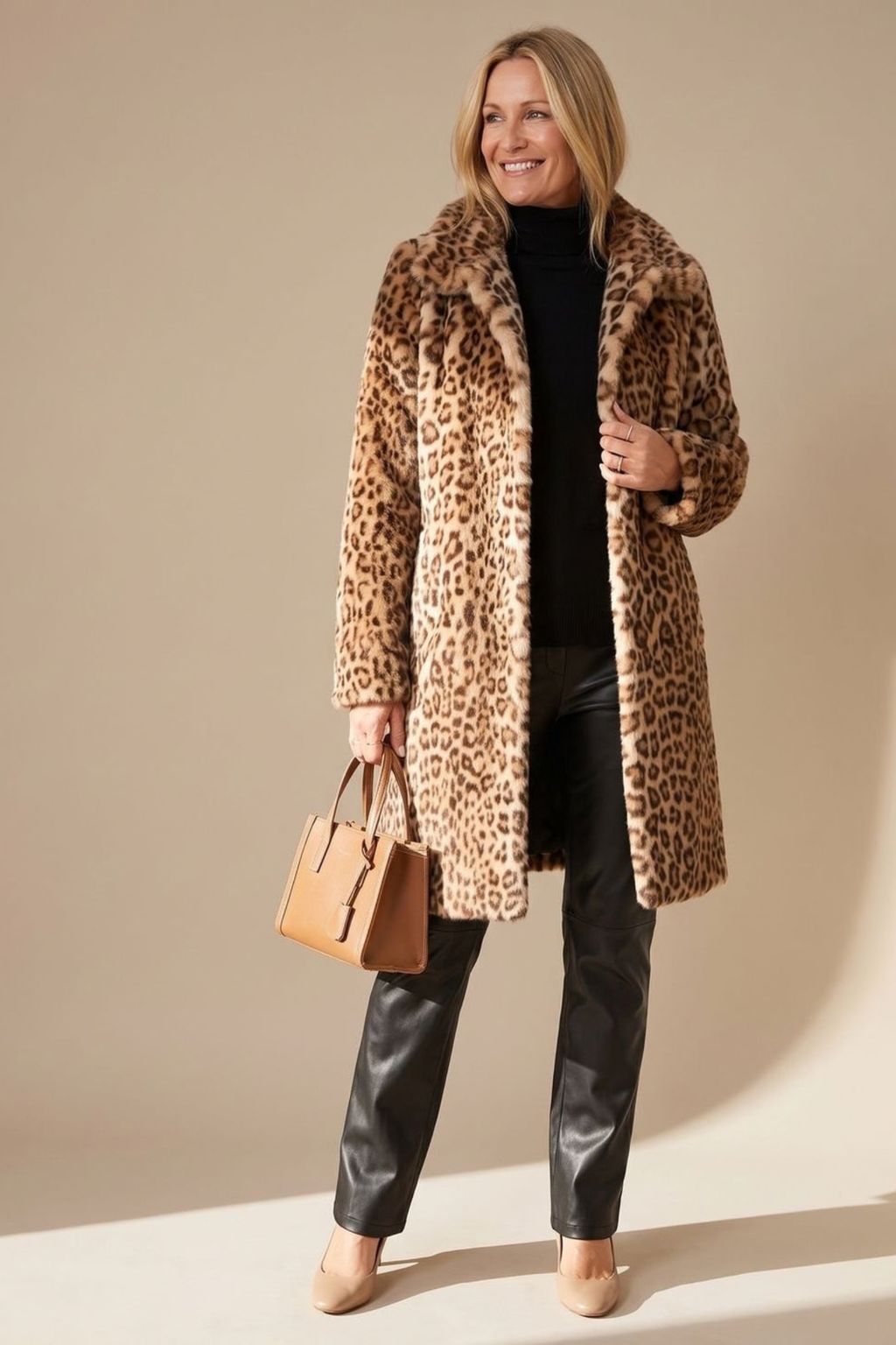 Leopard Print Plush Mid Length Winter Coat