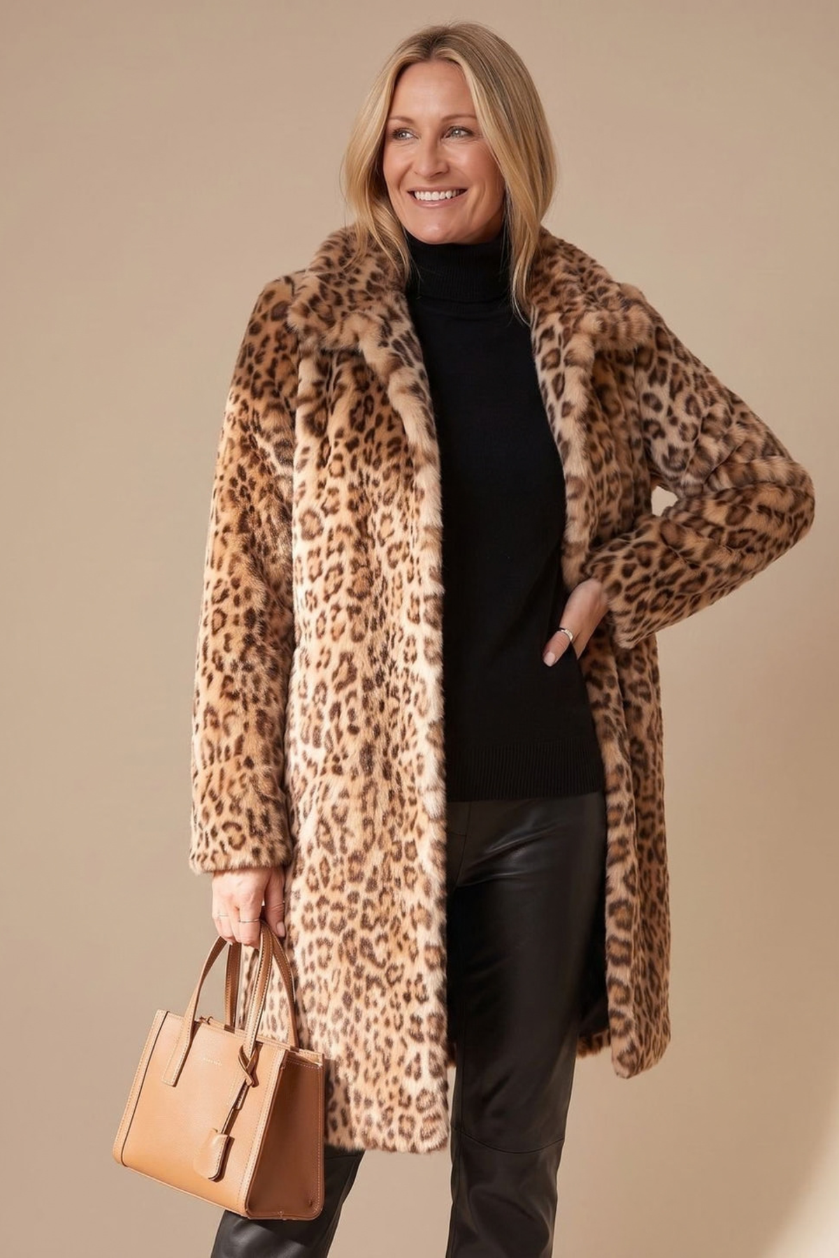 Leopard Print Plush Mid Length Winter Coat