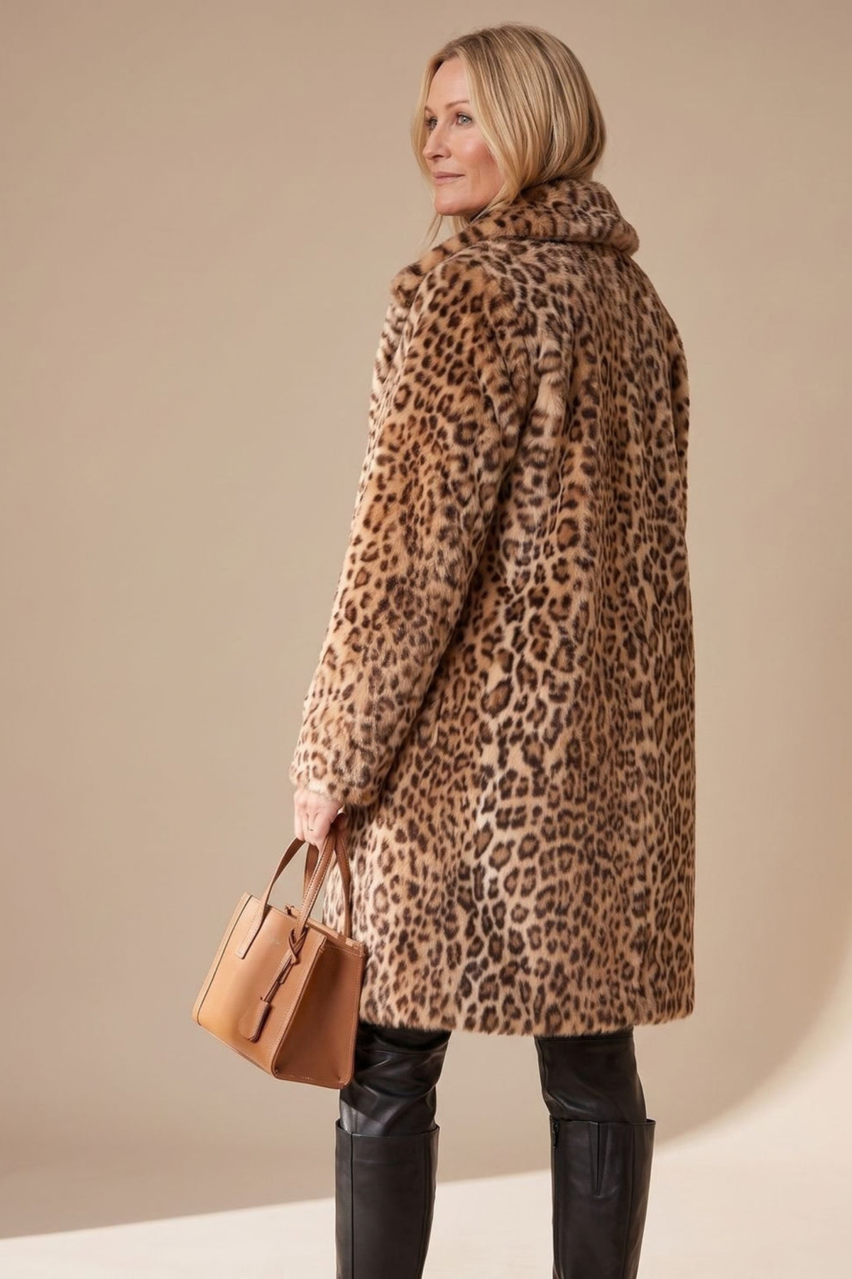 Leopard Print Plush Mid Length Winter Coat