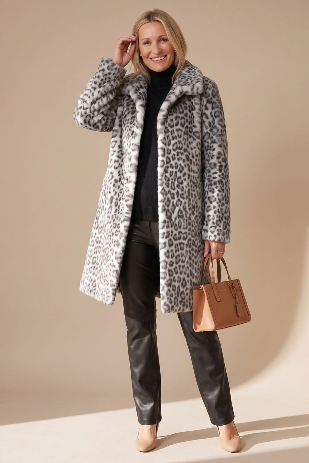 Leopard Print Plush Mid Length Winter Coat