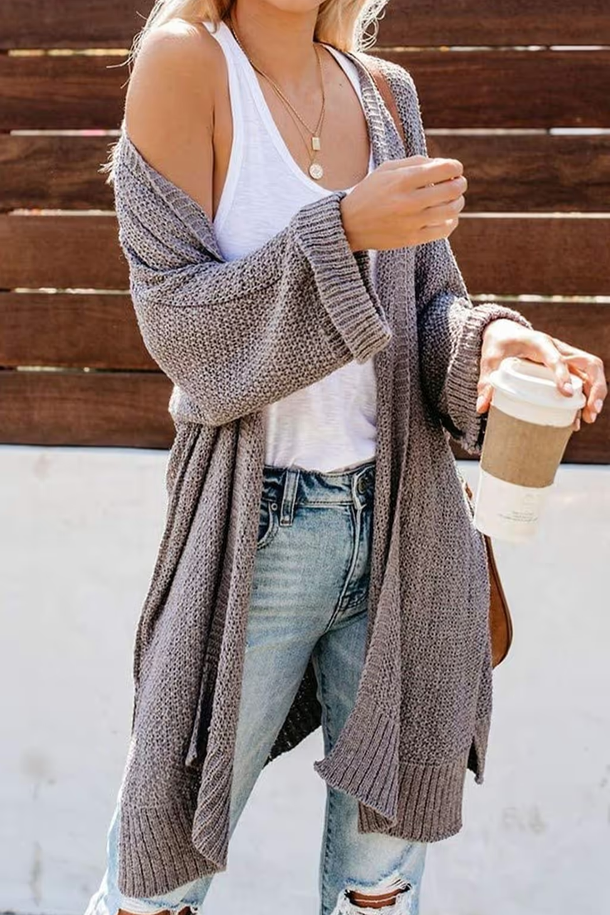 Long Sleeve Collarless Long Cardigan