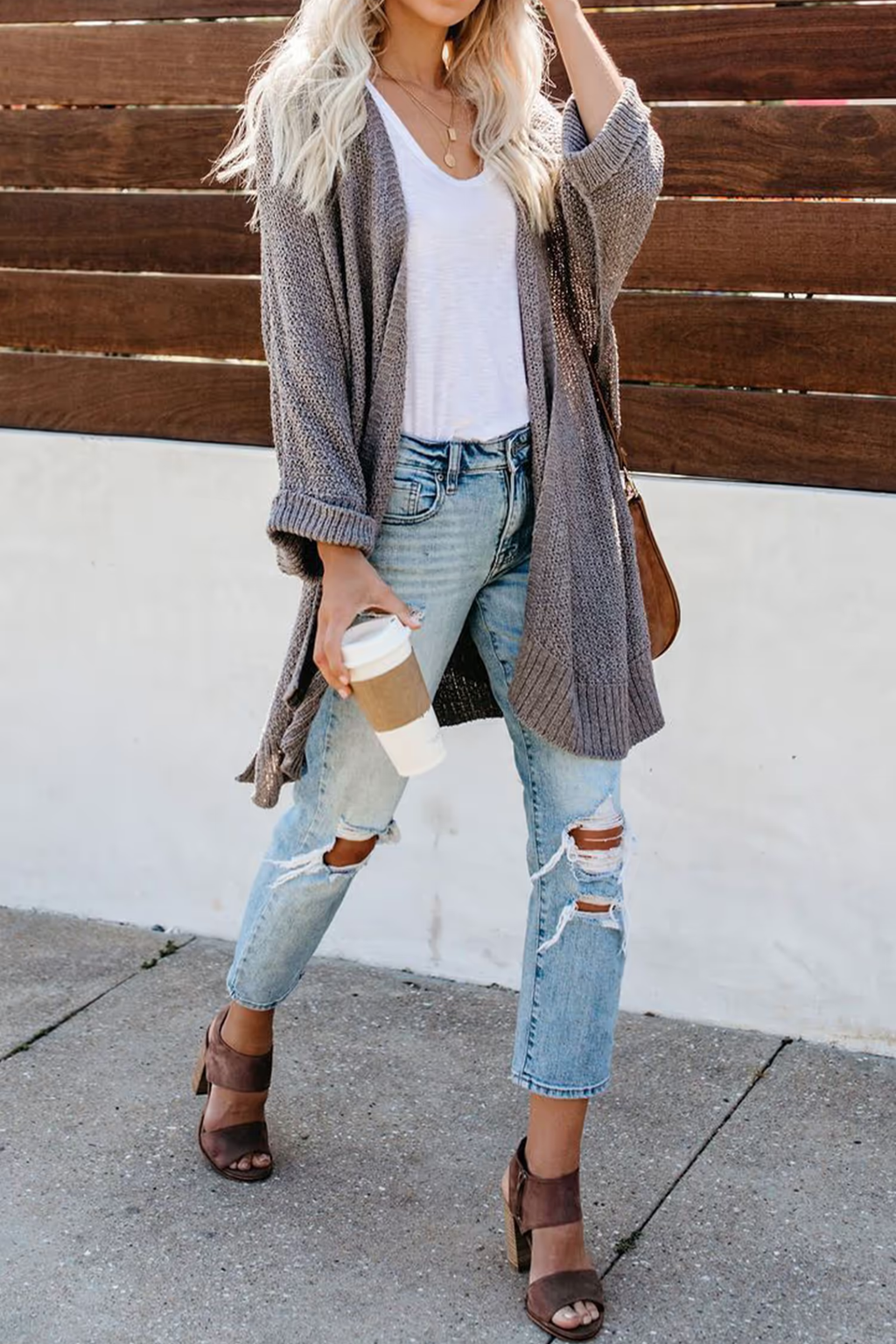 Long Sleeve Collarless Long Cardigan