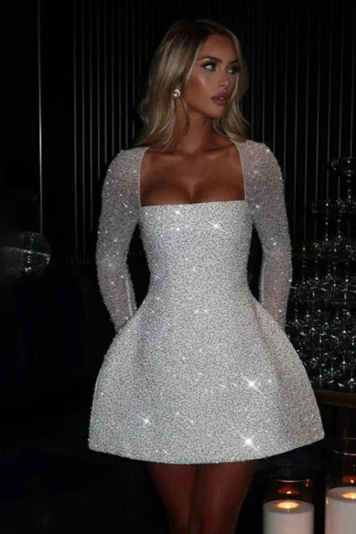 Long Sleeve Sequin Mini Dress