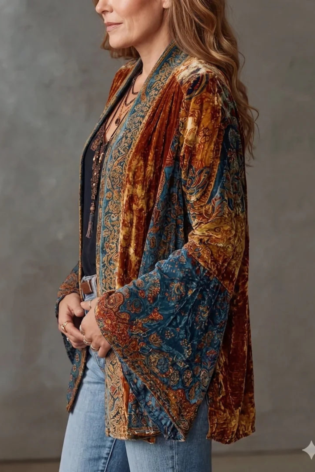 Mosaic Pattern Open Front Jacket