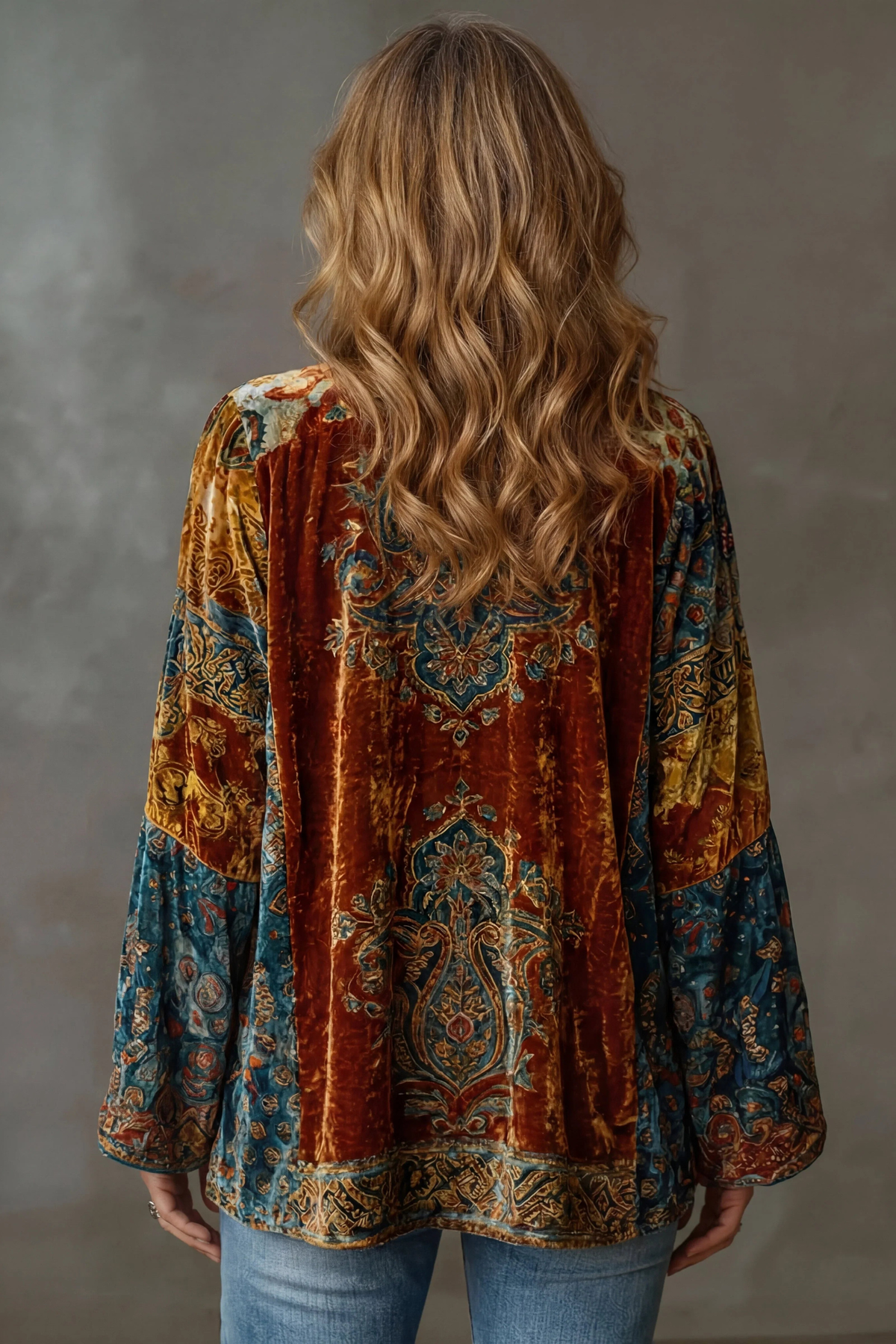 Mosaic Pattern Open Front Jacket
