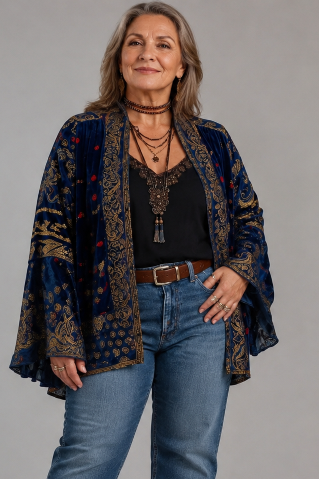 Mosaic Pattern Open Front Jacket