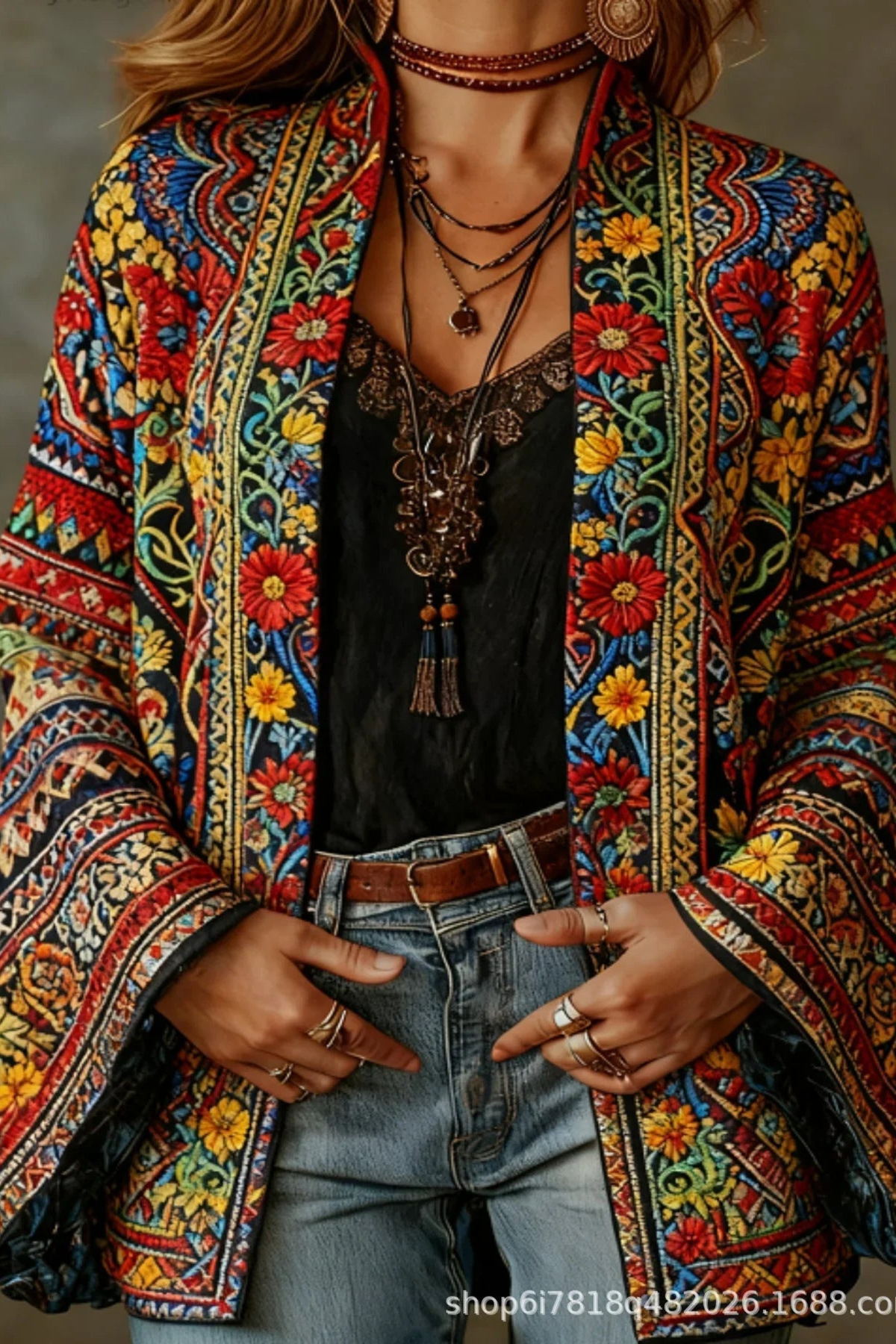 Mosaic Pattern Open Front Jacket