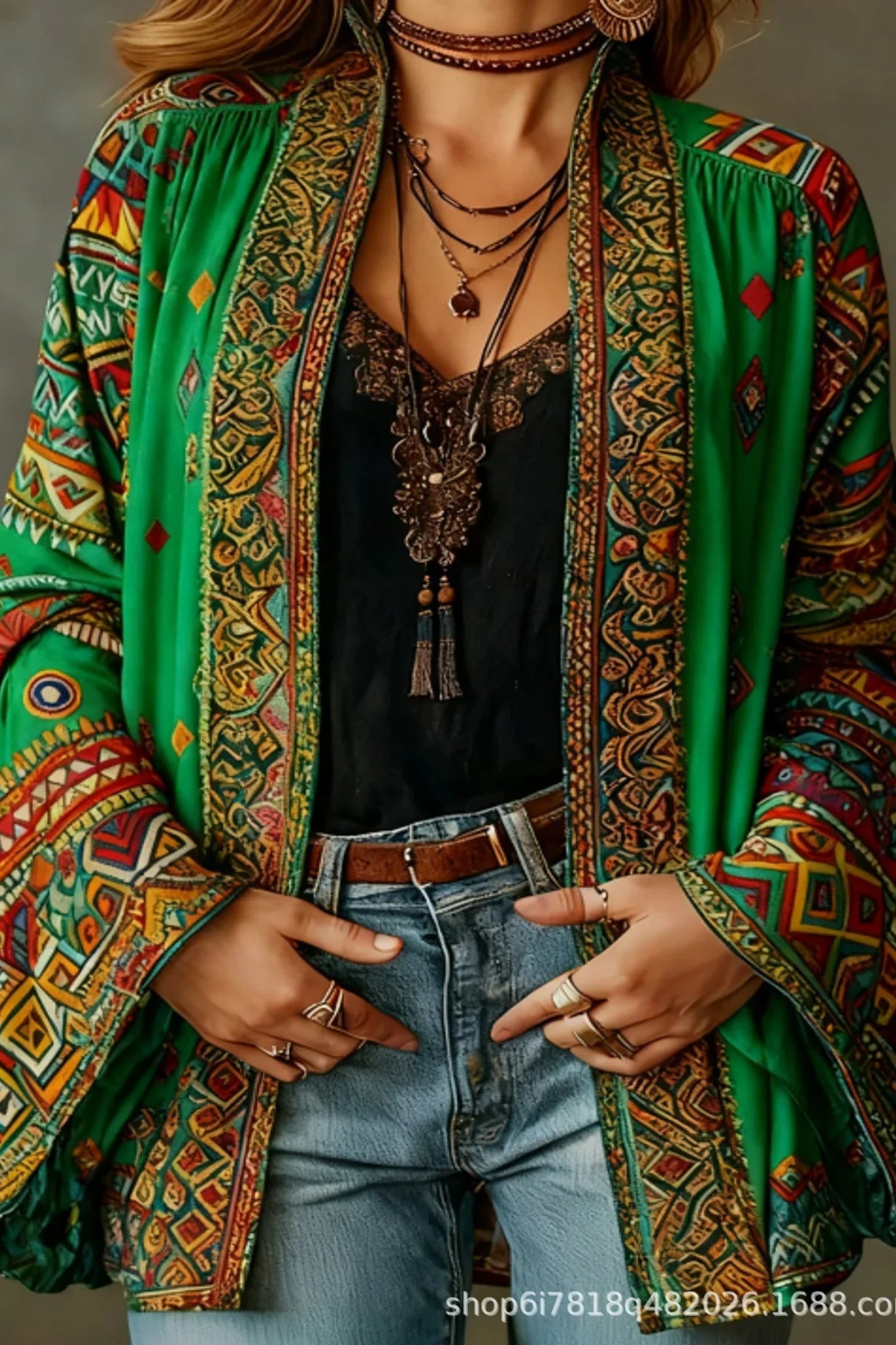Mosaic Pattern Open Front Jacket