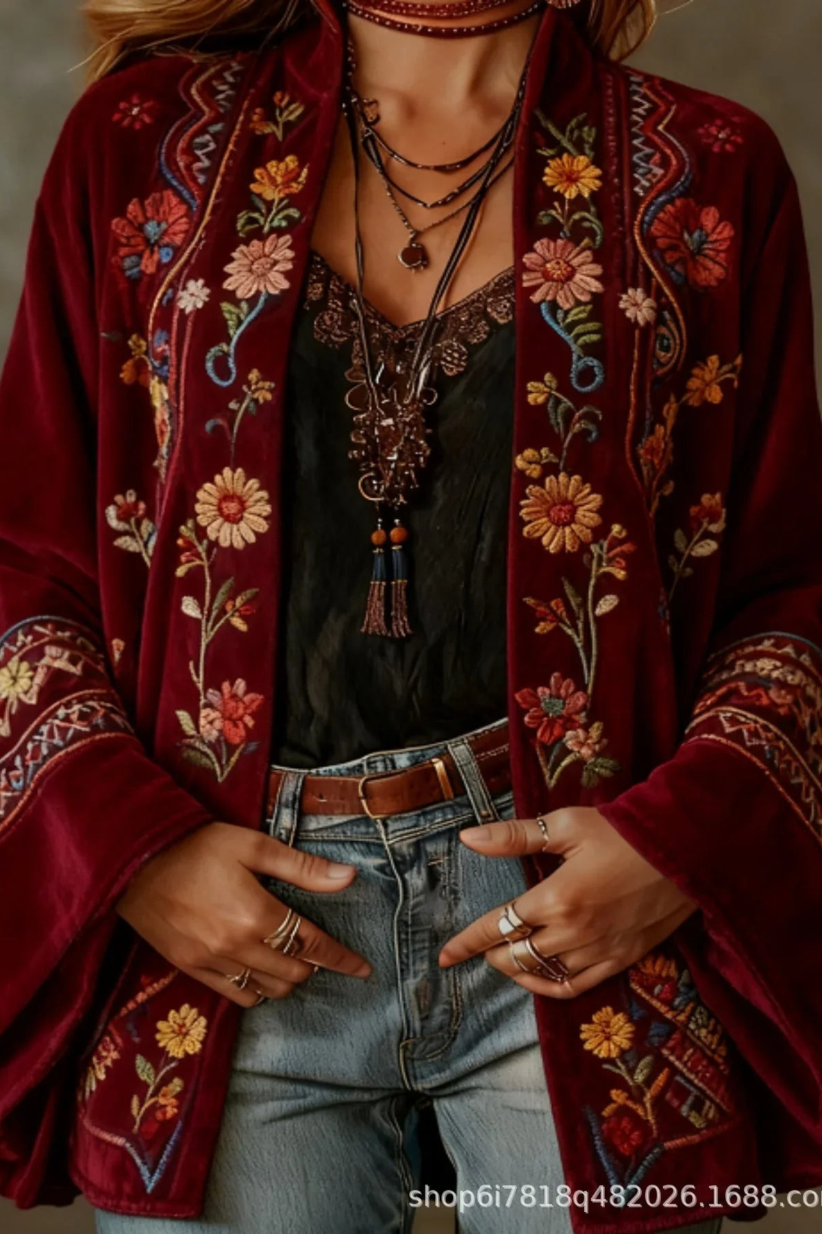Mosaic Pattern Open Front Jacket