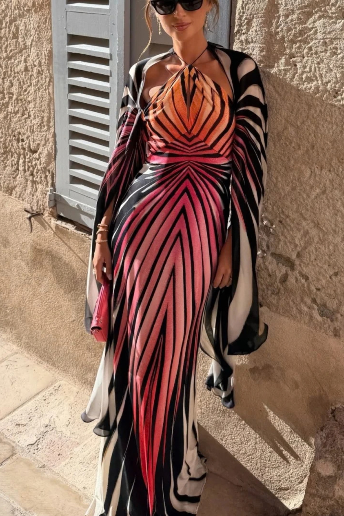 Ombre Butterfly Print Halter Maxi Dress