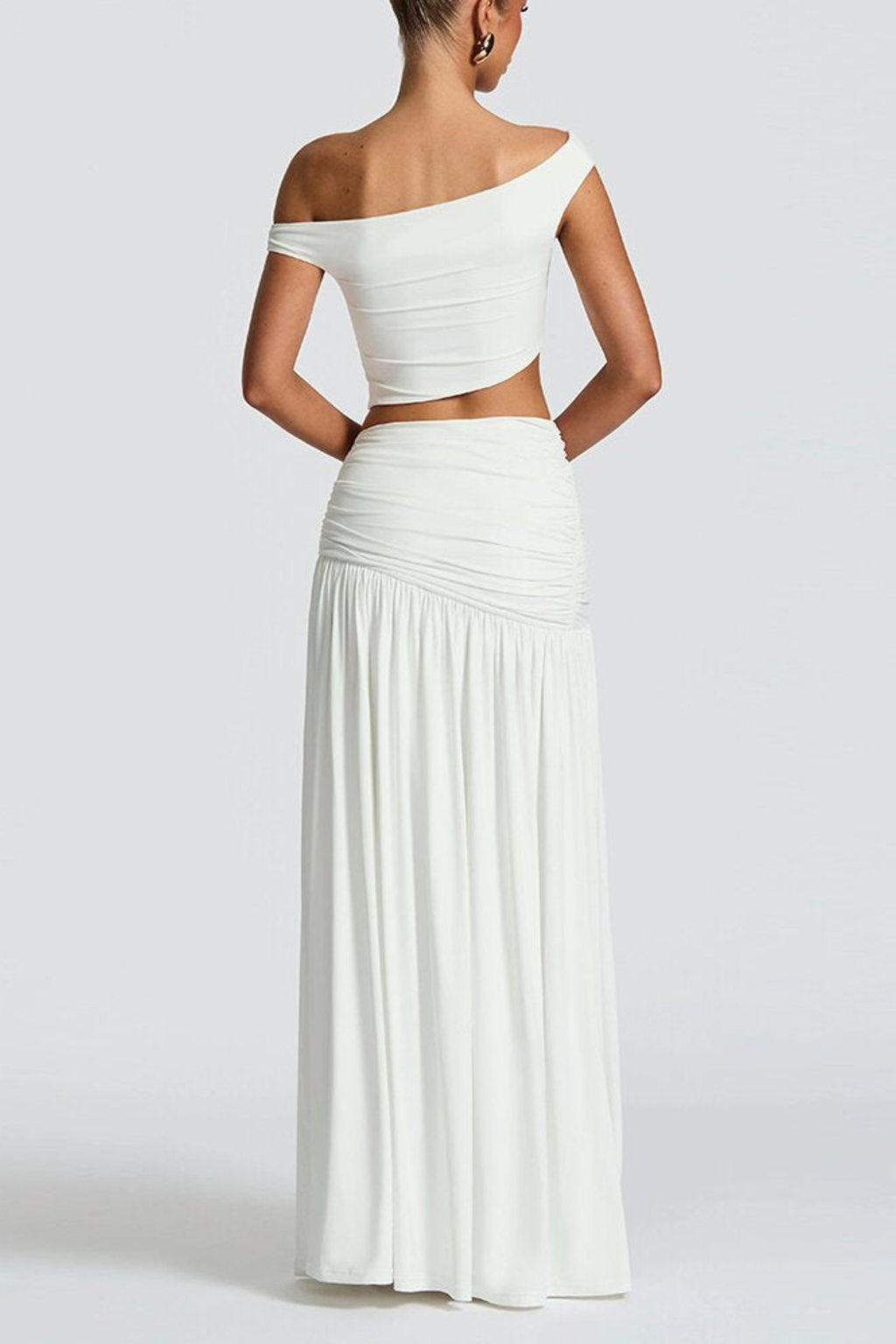 One Shoulder Ruched Maxi Skirt Set