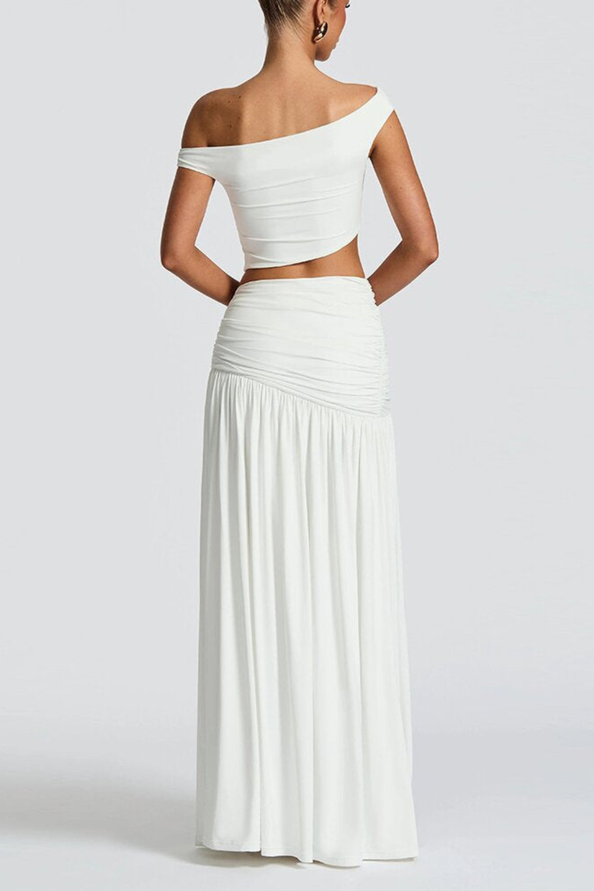 One Shoulder Ruched Maxi Skirt Set