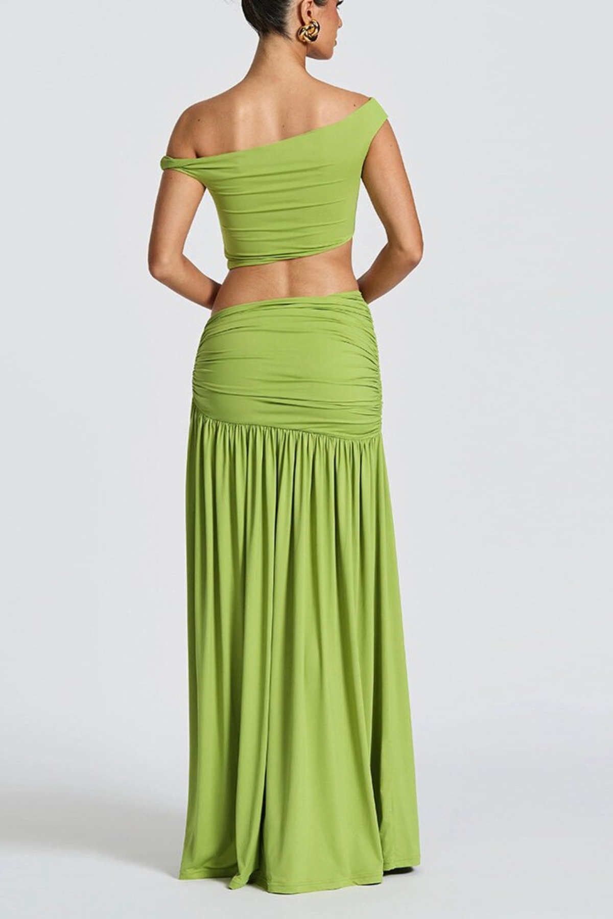 One Shoulder Ruched Maxi Skirt Set