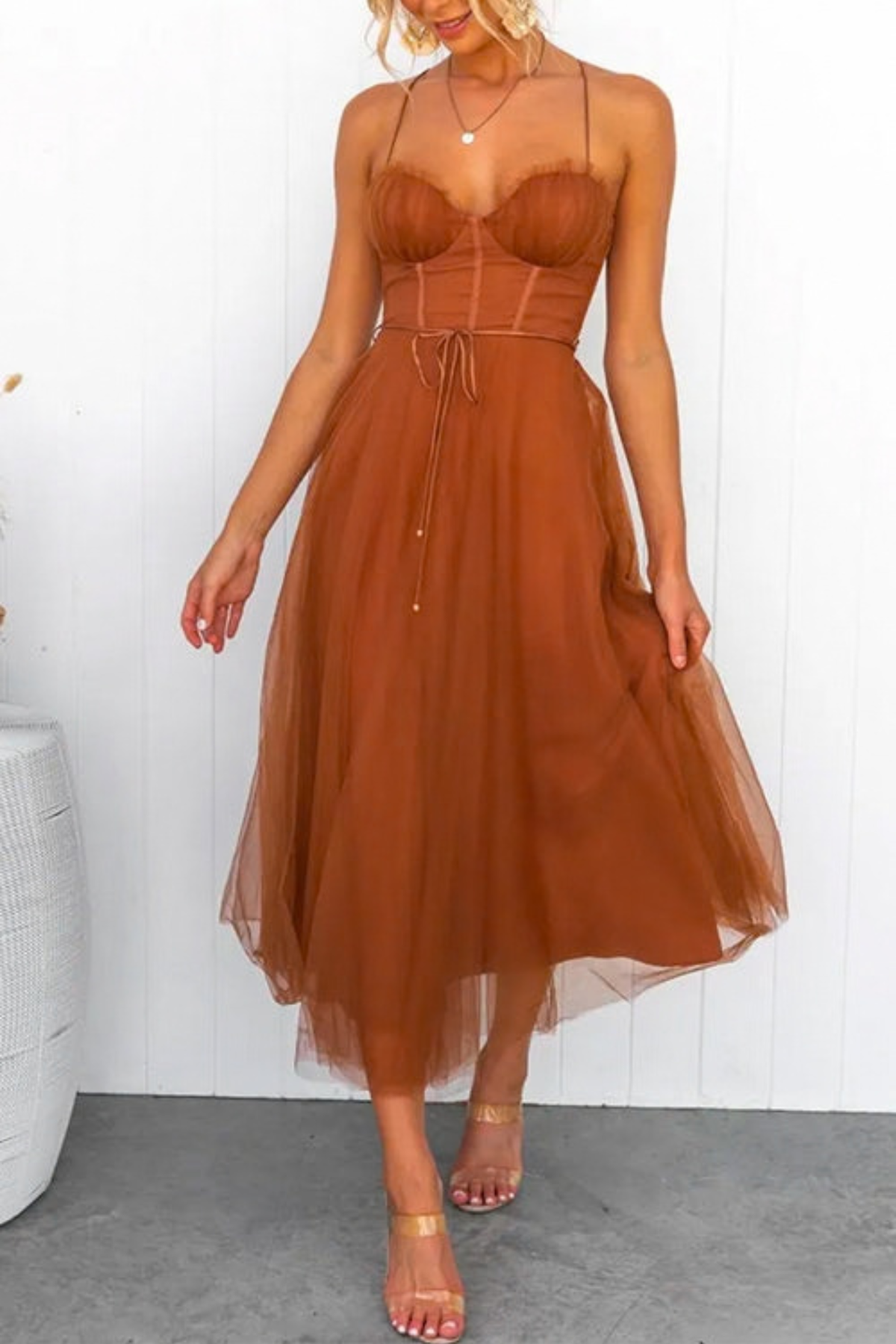 Open Back Waisted Swing Maxi Dress