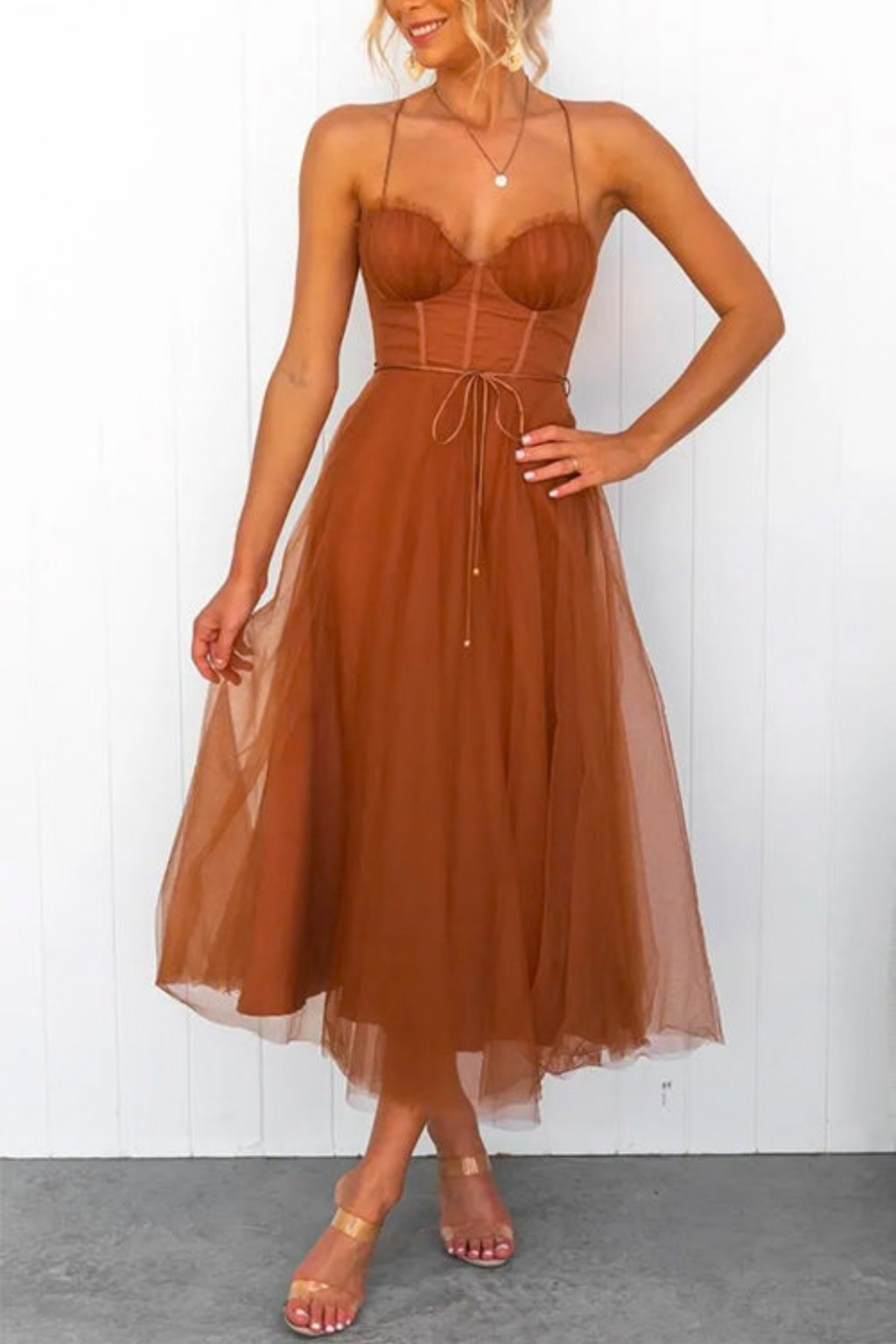 Open Back Waisted Swing Maxi Dress