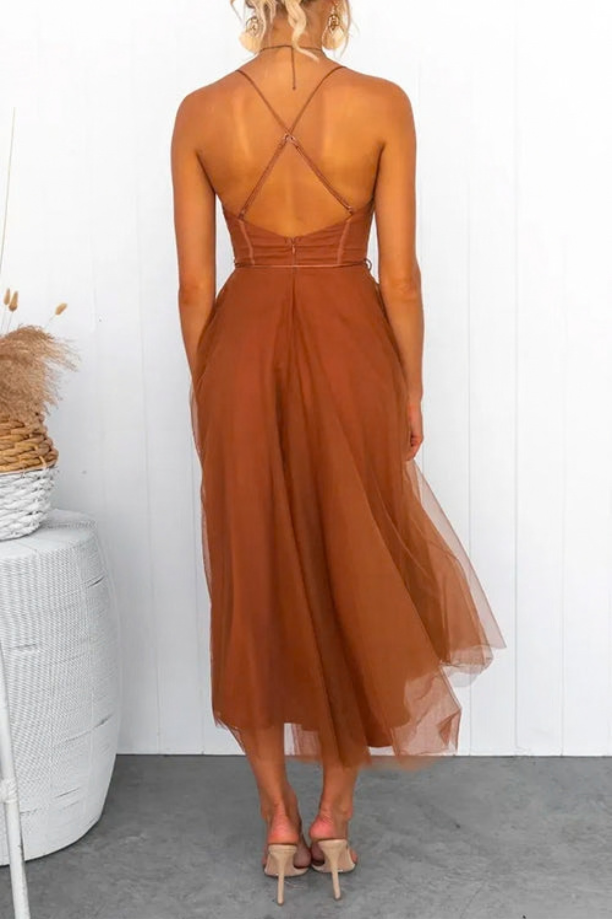 Open Back Waisted Swing Maxi Dress