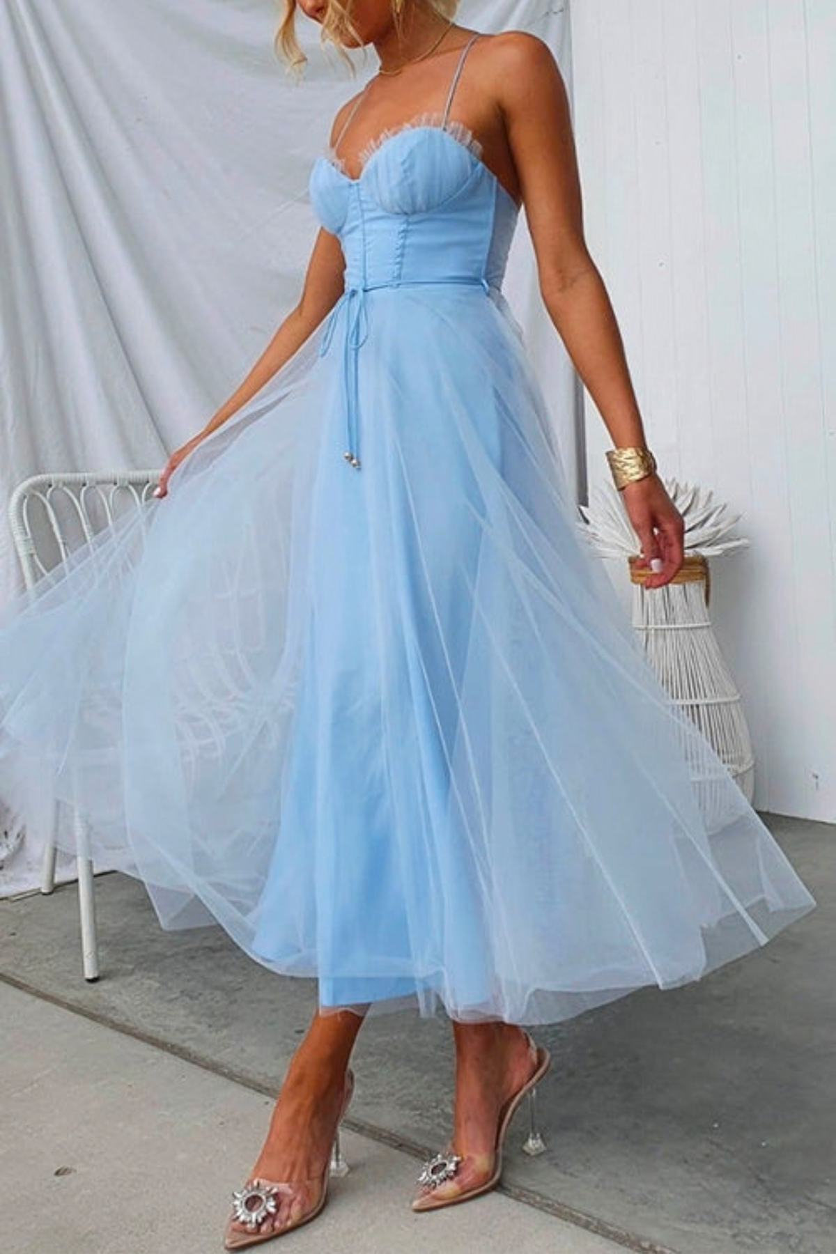 Open Back Waisted Swing Maxi Dress